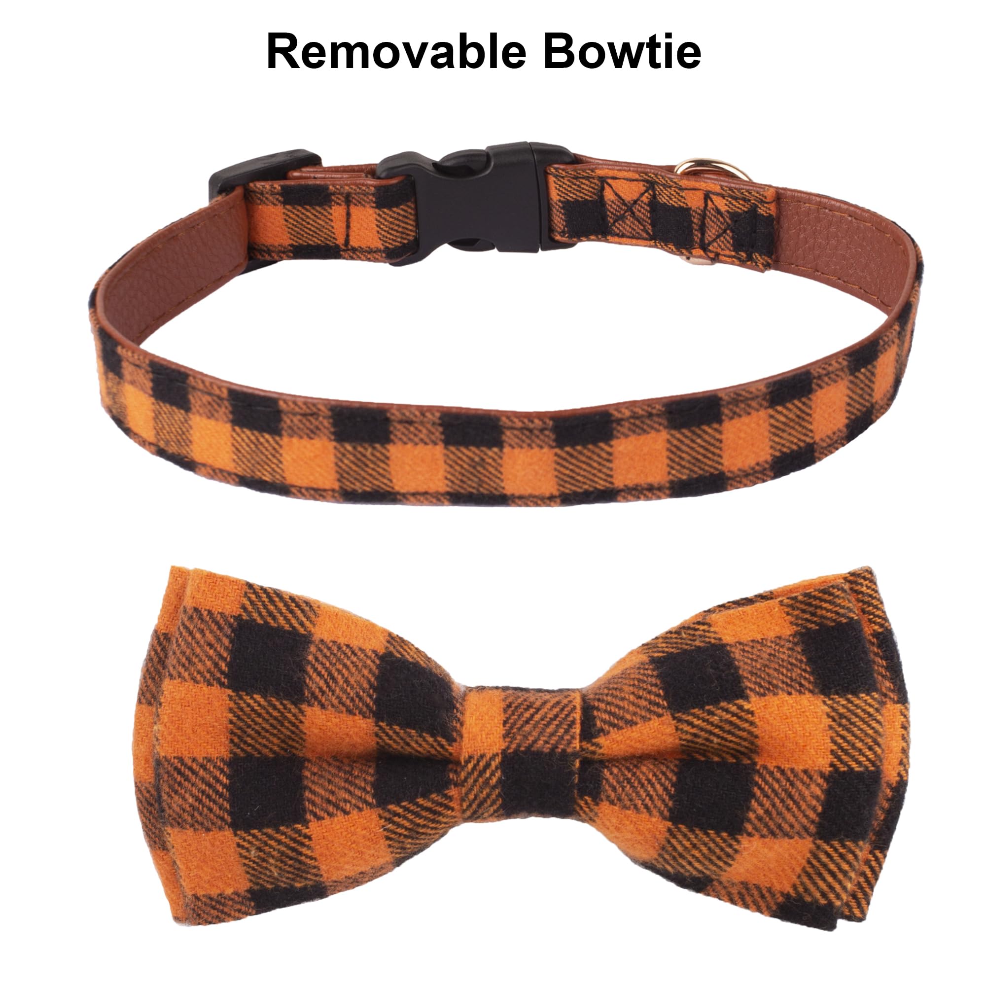 Adoggygo Halloween Dog Collar With Bow, Adjustable Plaid Dog Collars With Removable Bowtie Orange Purple Plaid Halloween Collars For Large Dogs Pets (Large, Orange&Purple)