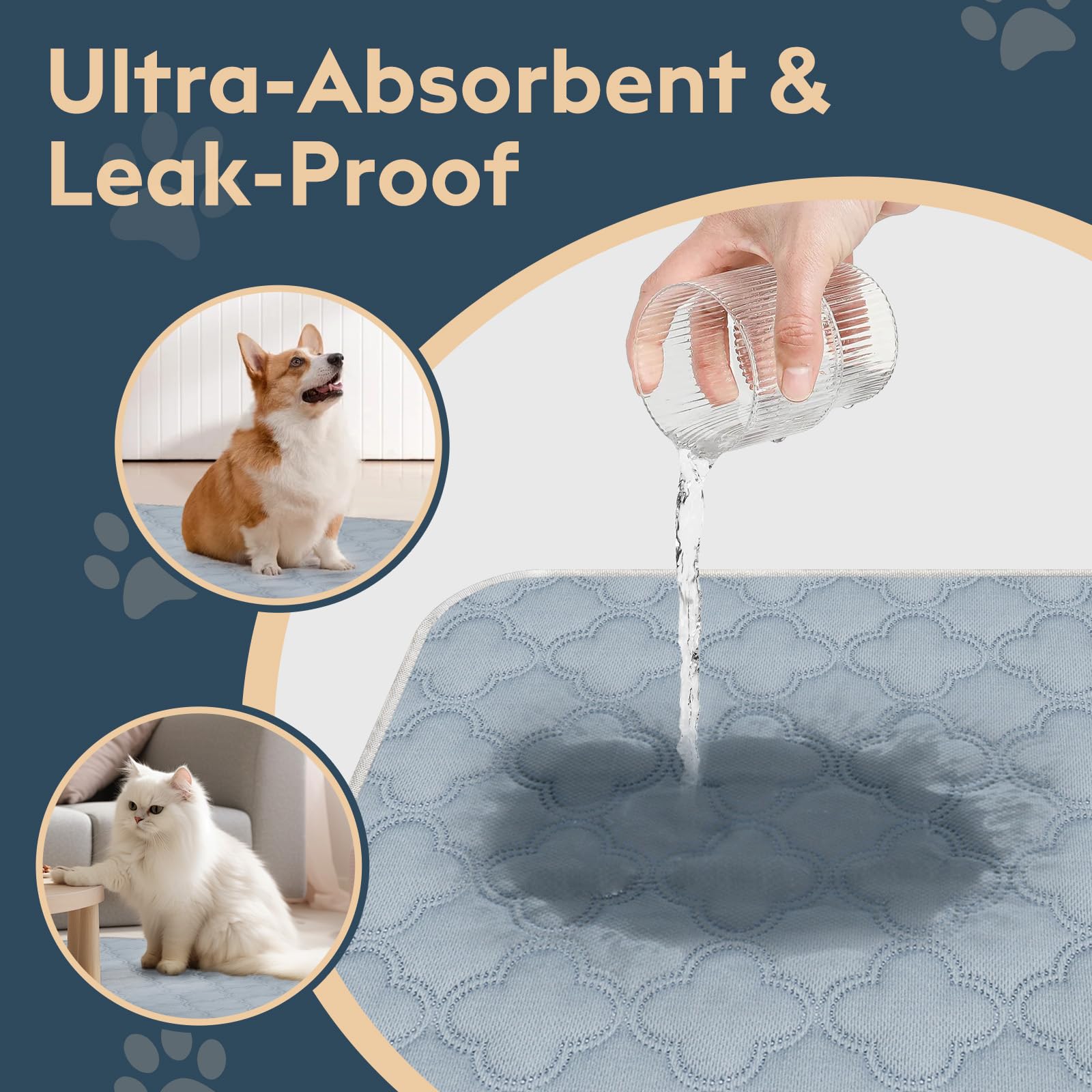 Funfurry Washable Pee Pads For Dogs - 4 Pack Reusable Pee Pads,Waterproof Puppy Pads,Pet Training Pads,Super Absorbent With Dog