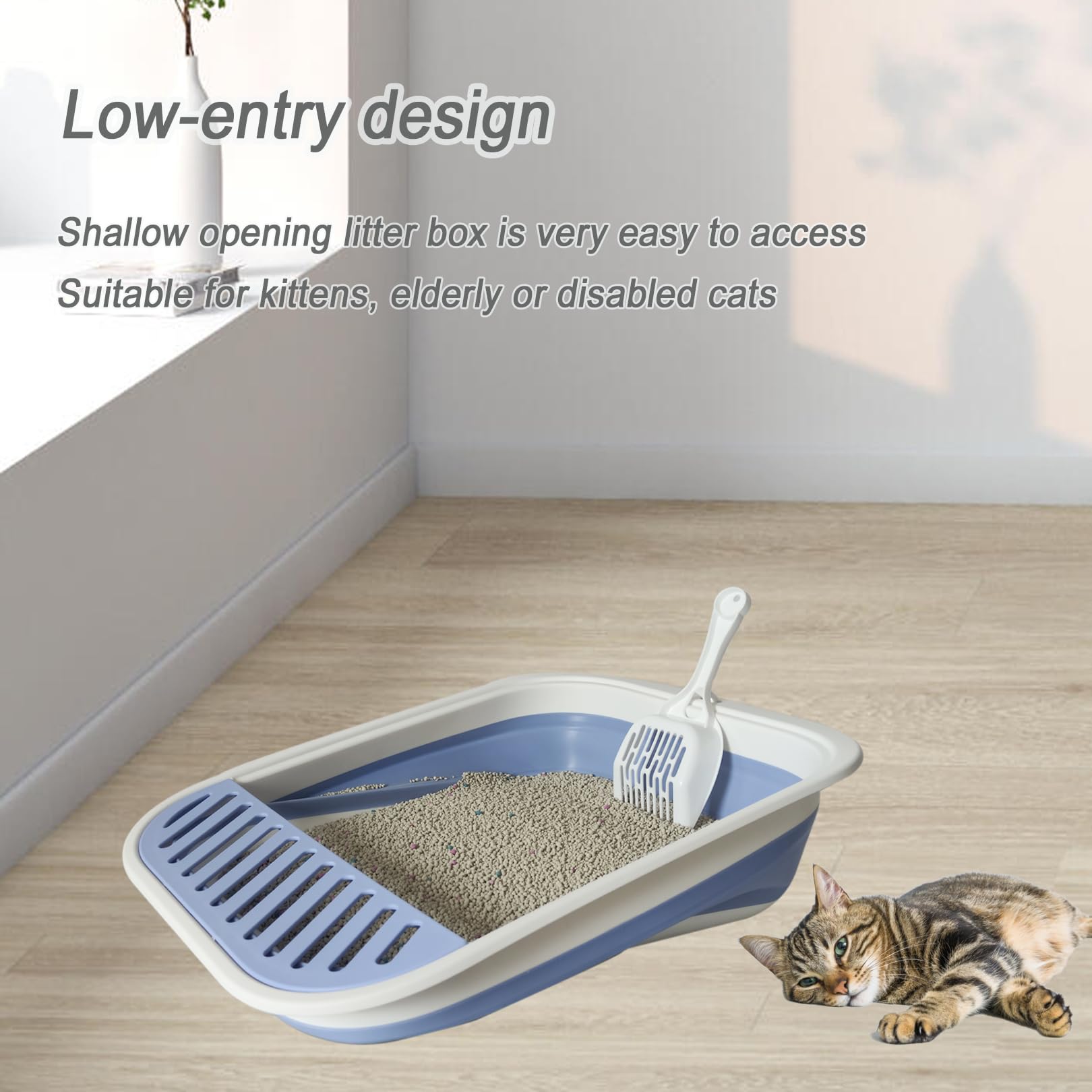 Chuyouan Collapsible Small Cat Litter Box,Kitten Open Potty Pan With Scoop Cat Toilet With Falling Sand Pedal Low Entrance Folda