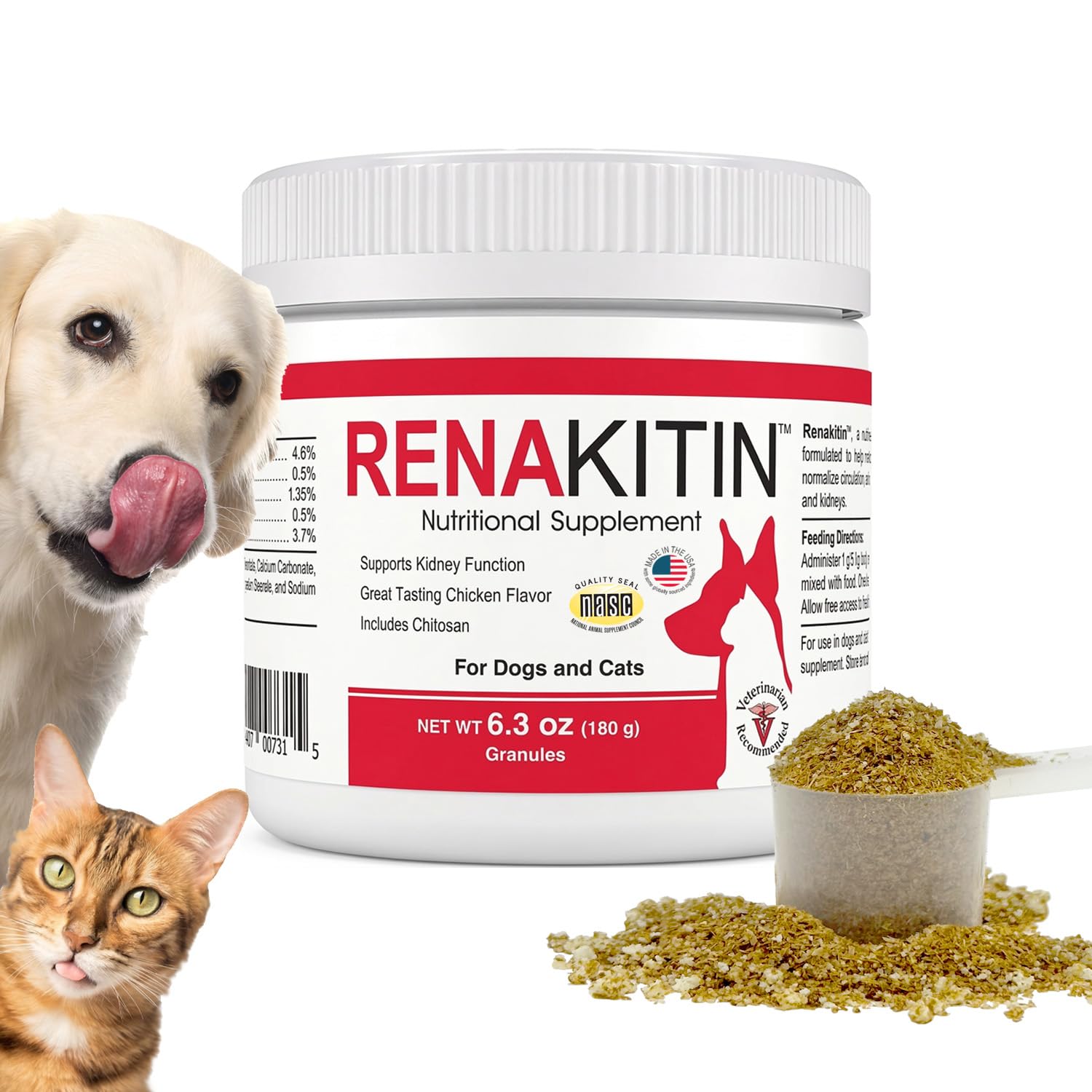 Renakitin Kidney Supplements for Dogs Cats - Contains Chitosan & Calcium Carbonate, Support Optimal Kidney Function, Great Tasti