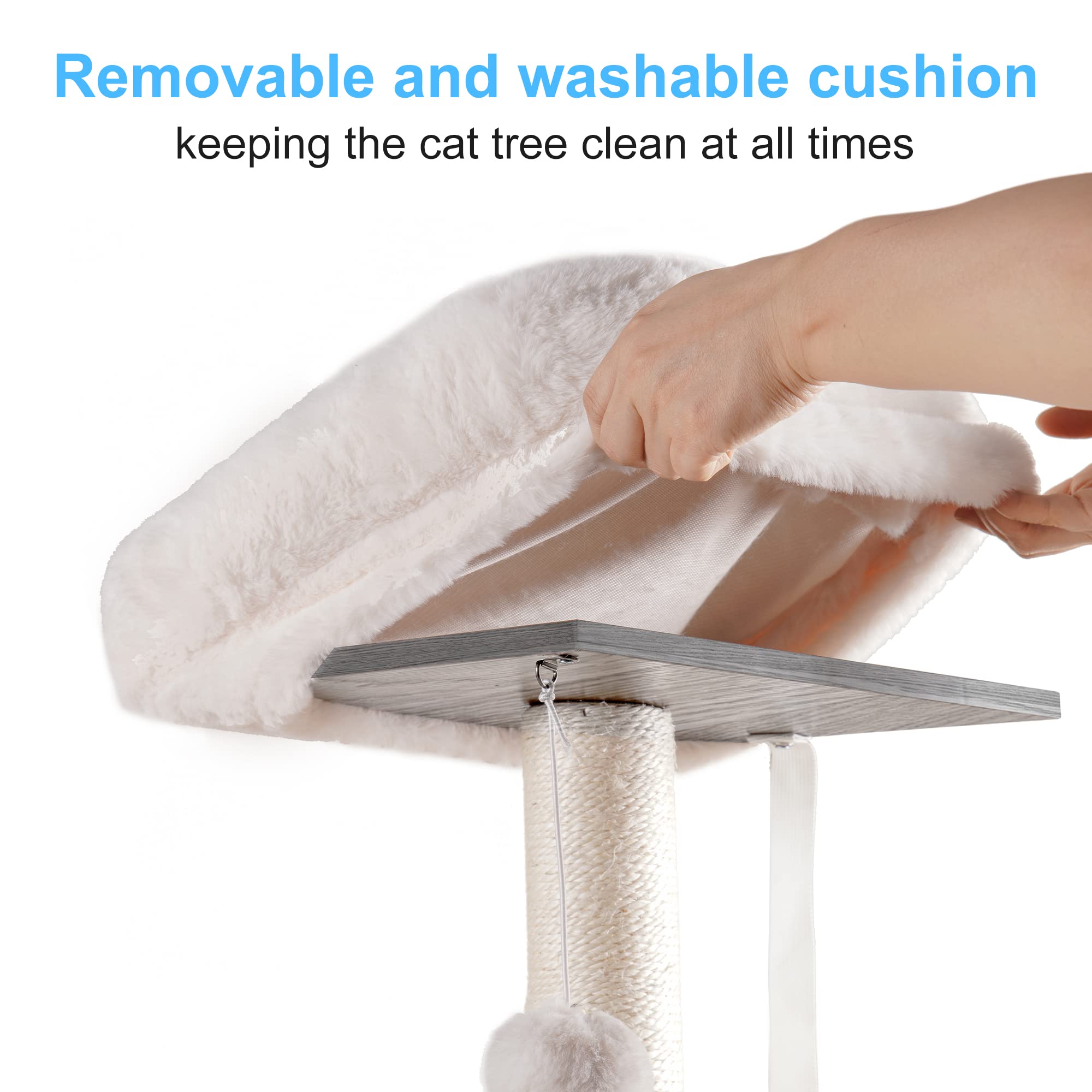 Hey-Brother Wooden Cat Tree, 66.1 Cat Furniture With Scratching Posts, Modern Cat Tower With Hammocks, Toys, Cat Condo, Rustic G