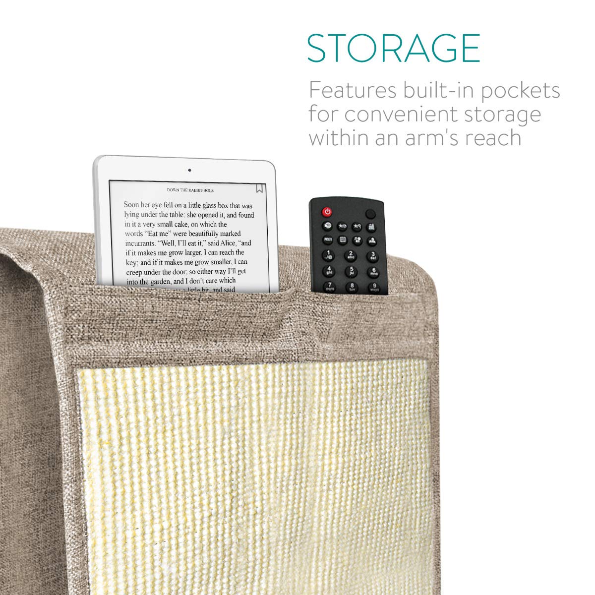 Navaris Cat Scratch Armrest Organizer - Sisal Furniture Protector Scratching Pad For Cats - Scratcher Mat Cover For Sofa Couch Armchair - Light Brown