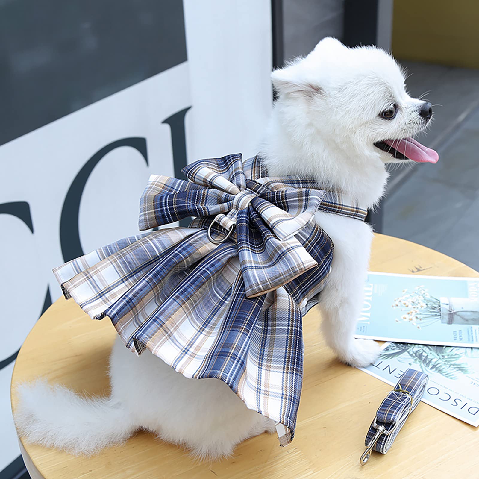 Petcare Plaid Dog Dress Bow Tie Harness Leash Set For Small Dogs Cats Girl Cute Princess Dog Dresses Spring Summer Puppy Bunny R
