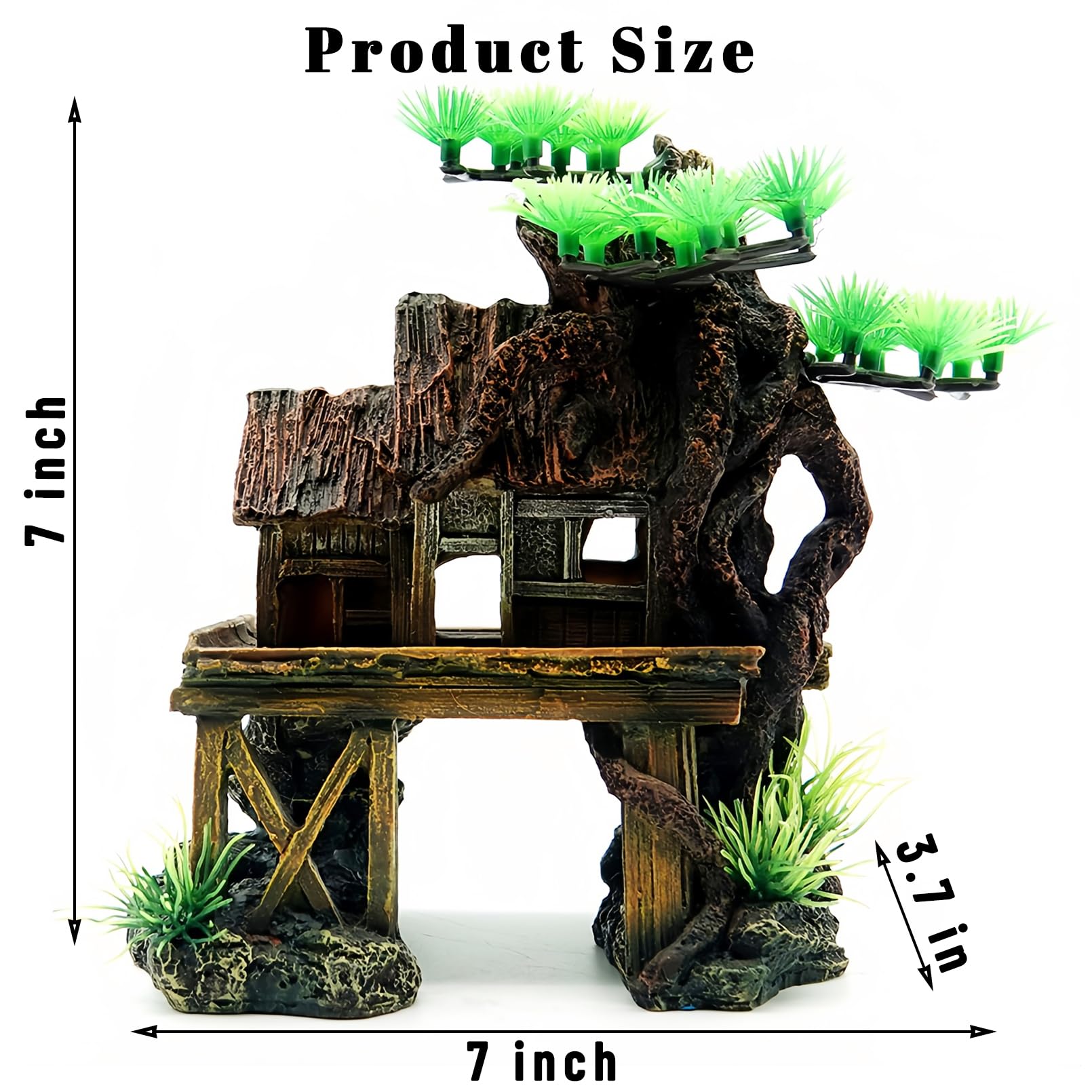 Kathson Aquarium Decorations Fish Tank Ornaments House On Terrace With Tree Root Resin Handicrafts For Betta Fish