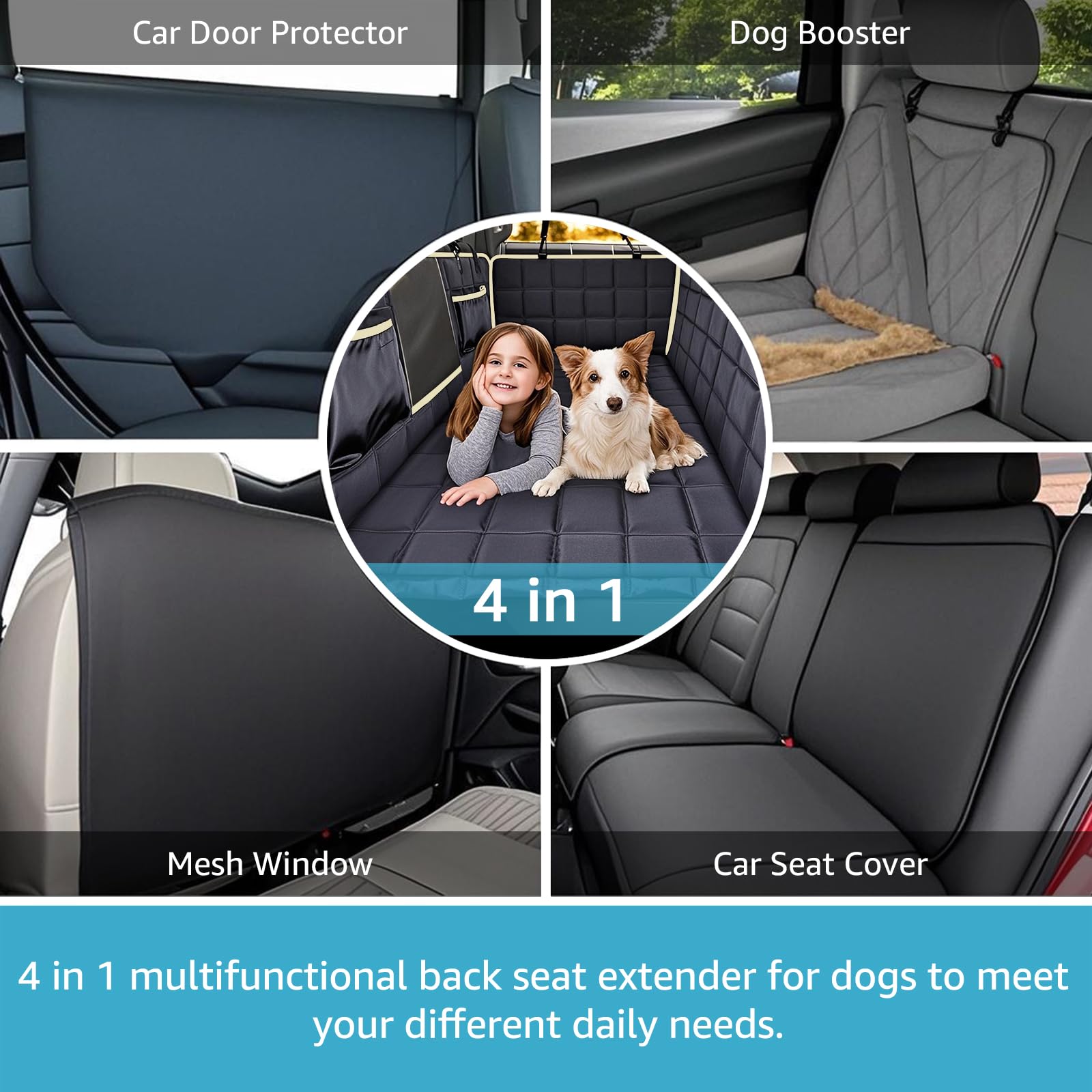 Lassie Truck Back Seat Extender For Dogs With Mesh Window - Waterproof Hard Bottom Dog Hammock For Car Travel Bed Mattress Compa