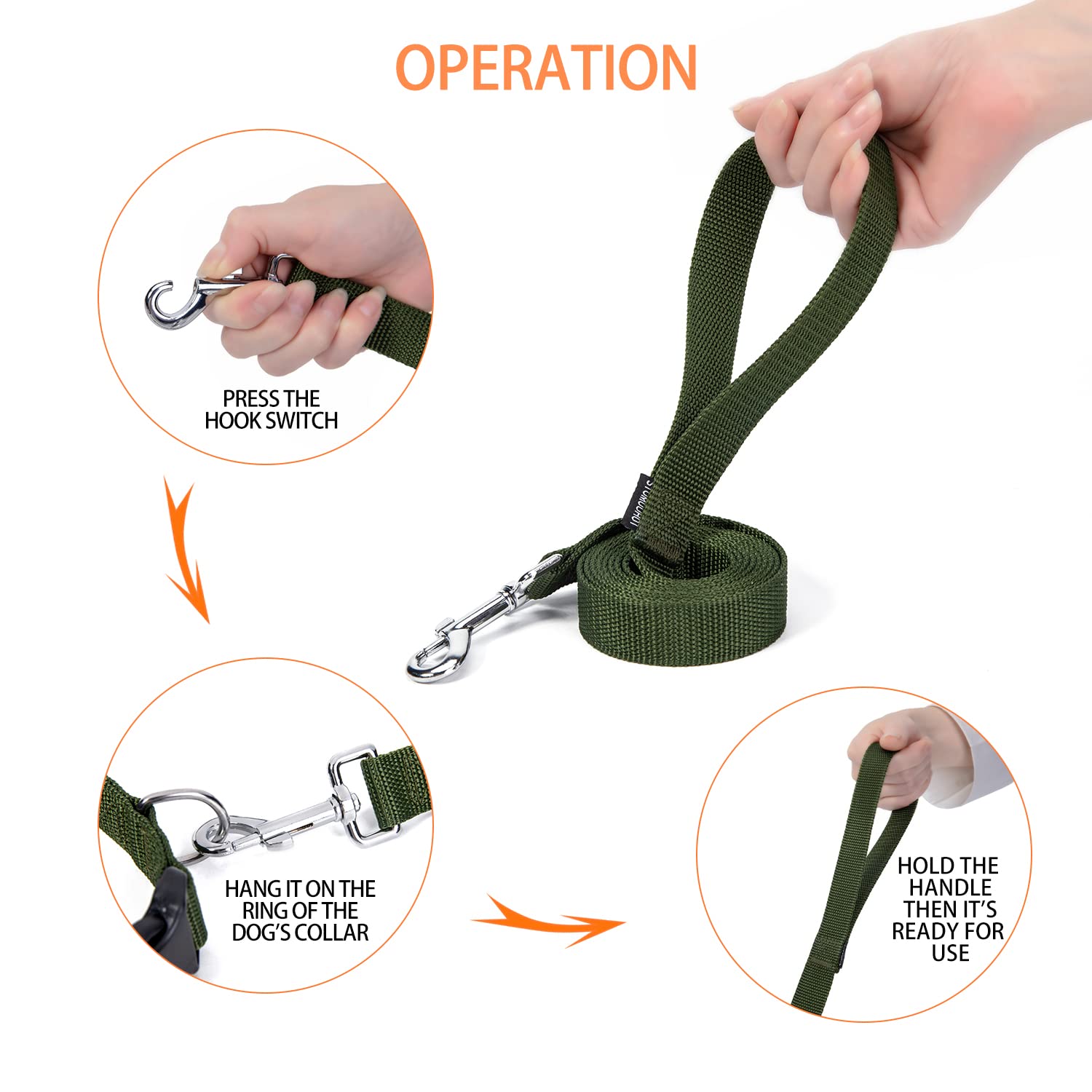 Siumouhoi Strong Durable Nylon Dog Training Leash, 1 Inch Wide Traction Rope, 6 Ft 10Ft 15Ft Long, For Small And Medium Dog (Mil