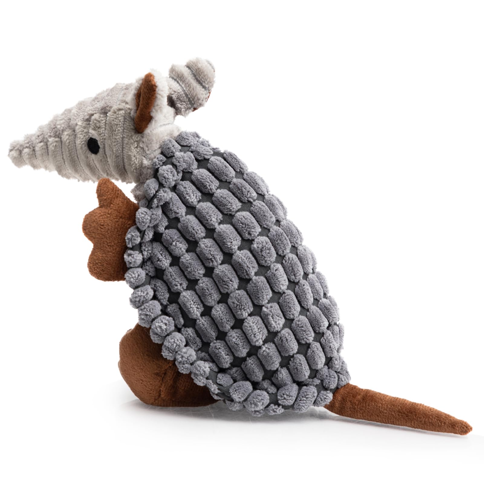 Hollypet Plush Dog Squeaky Toy Stuffed Armadillo Animal Pet Puppy Chew Toys With Clean Teeth For Small Medium Large All Breed Sizes Dogs, Dark Gray, 8 In