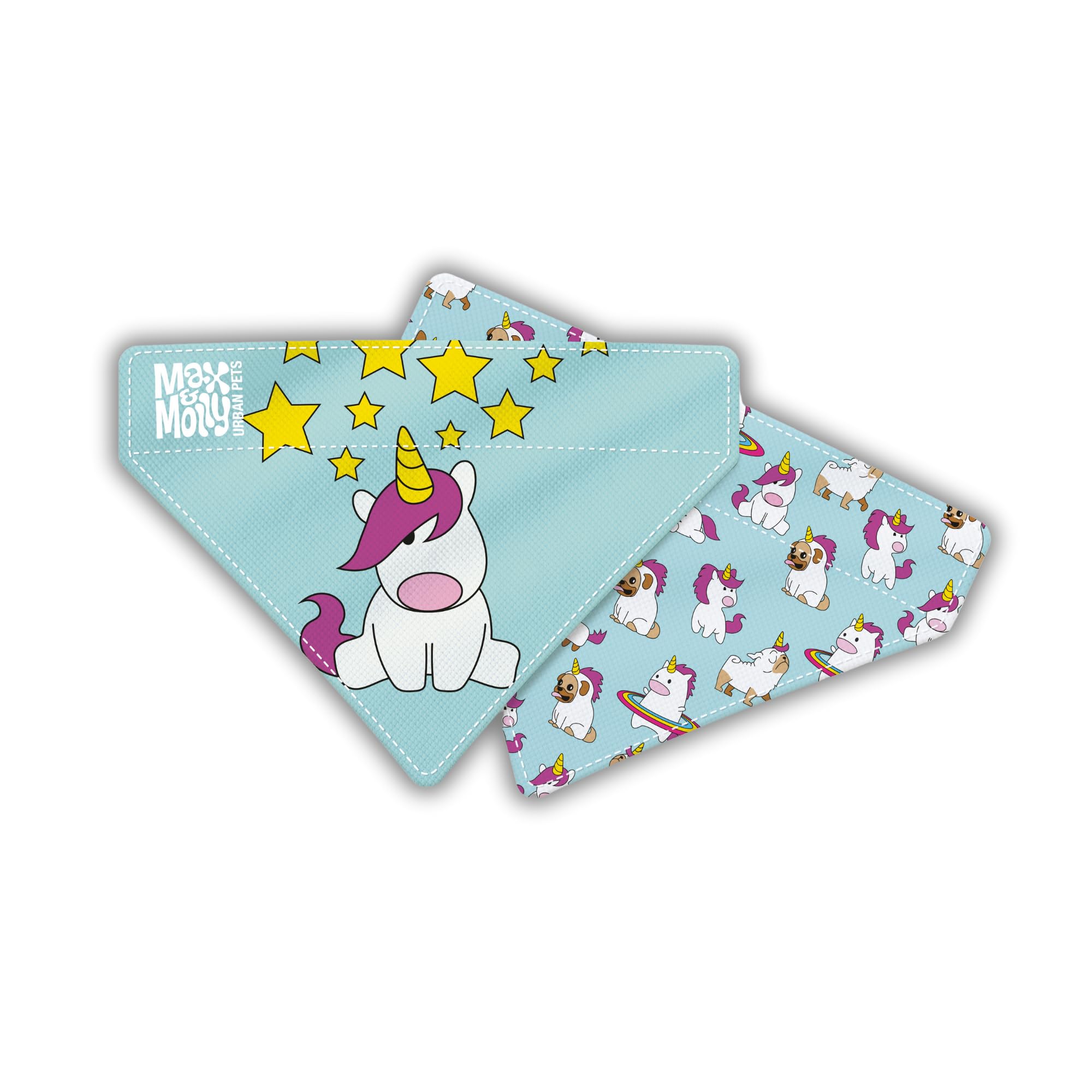 Max & Molly 2-In-1 No-Tie Reversible Pattern Pet Bandana For Collars - Vibrant Designs, Durable & Machine-Washable - Slide-On Fa