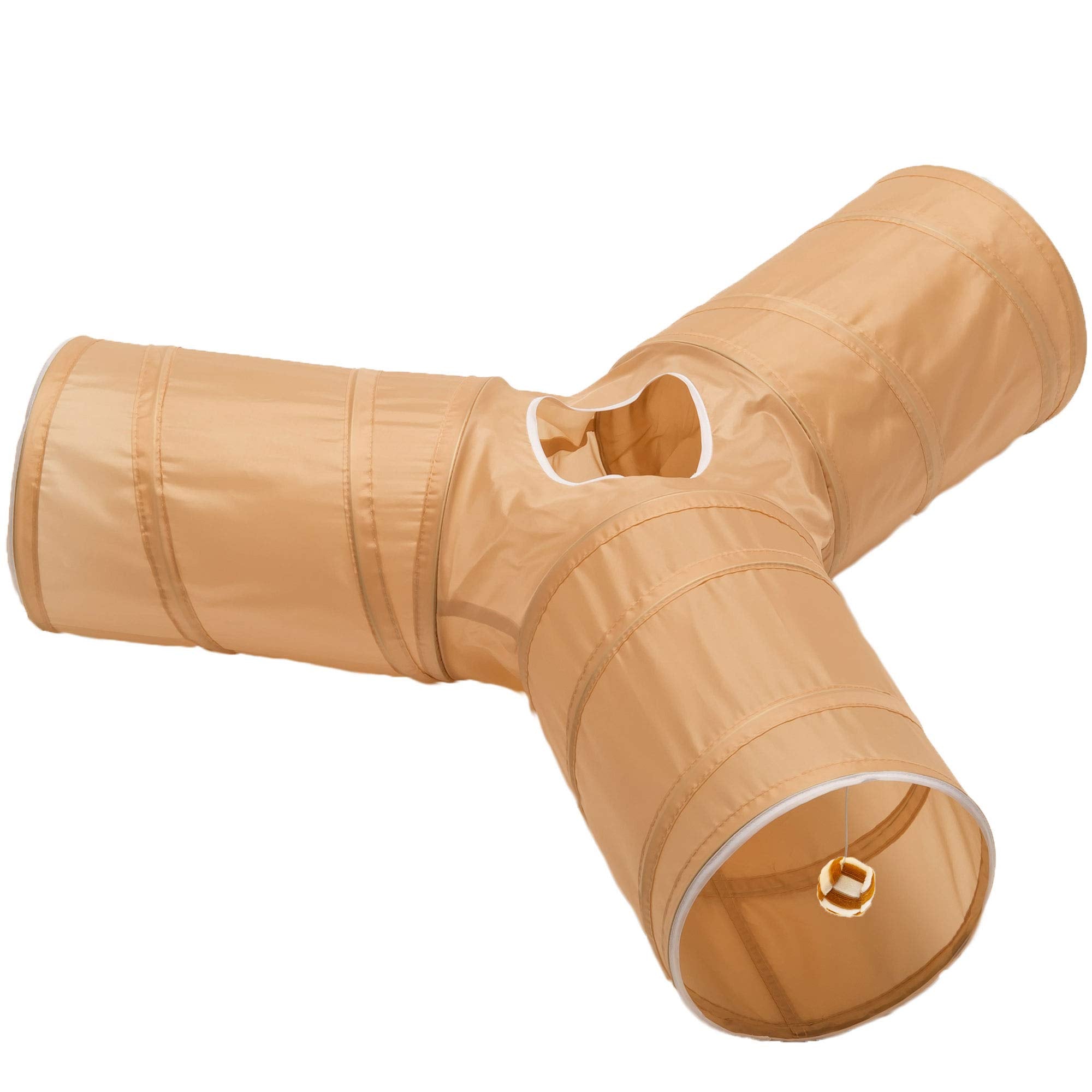 Prosper Pet Cat Tunnel - Collapsible 3 Way Play Toy - Tube Fun for Rabbits, Kittens, and Dogs - All Brown