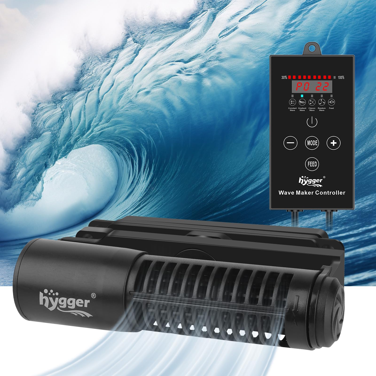 hygger Wave Maker For Aquarium, Magnetic DC 24V 35W Aquarium Powerhead,2640GPH Adjustable Cross Flow Pump with LED Display Contr