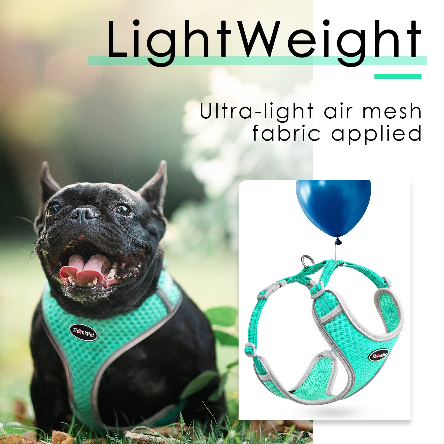 ThinkPet Reflective Breathable Soft Air Mesh No Pull Puppy Choke Free Over Head Vest Harness for Puppy Small Medium Dogs and Cat