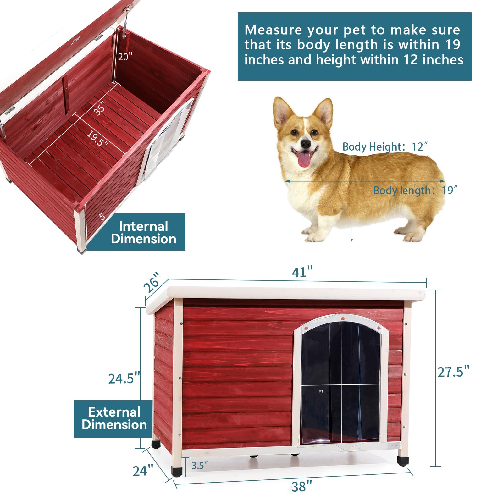 Petsfit 40.8 X 26 X 27.6 Inches Wooden Dog Houses, Dog House Outdoor