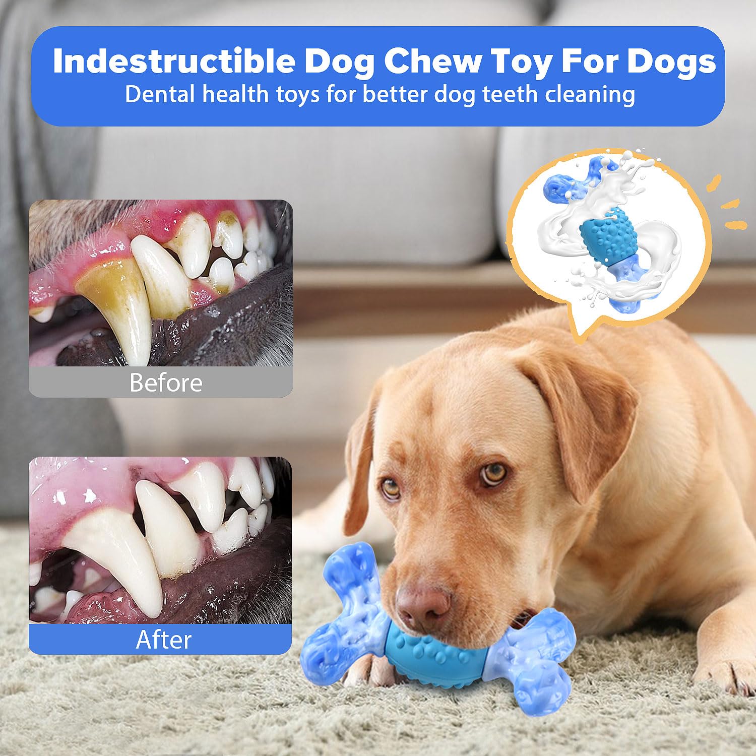 Rensh Tough Dog Chew Toys for Medium and Large Breeds, Sturdy Dog Toys for Aggressive Chewers, Nearly Indestructible Bones Toy f