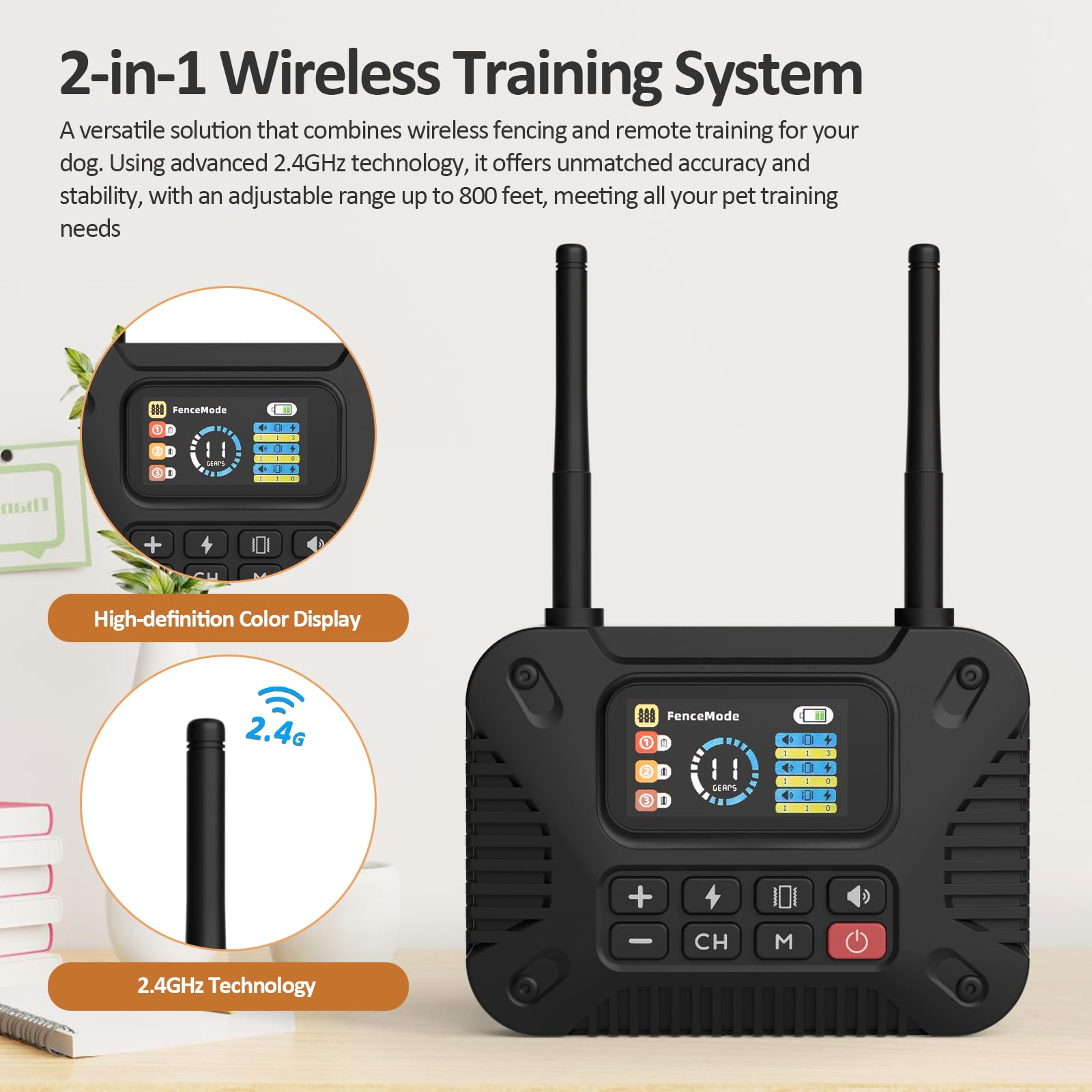 Wireless Dog Fence System, 2.4Ghz Pet Containment & Training Collar With Remote, Adjustable Electric Fence For Dogs, Rechargeabl