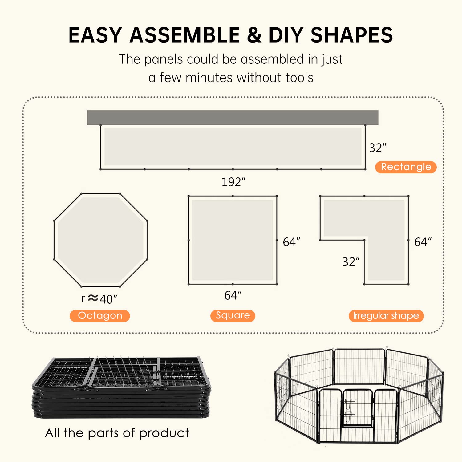BestPet Dog Playpen Pet Dog Fence 24/ 32 /40 Height 8/16/24/32 Panels Metal Dog Pen Outdoor Exercise Pen with Doors for Large/Me