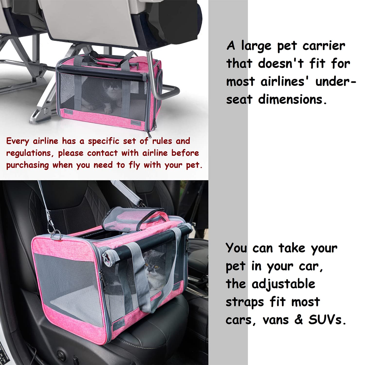 Gapzer Pet Carrier For Large And Medium Cats, Soft-Sided Pet Carrier For Big Medium Cats And Puppy, Dog Carriers Cat Carriers,Pe