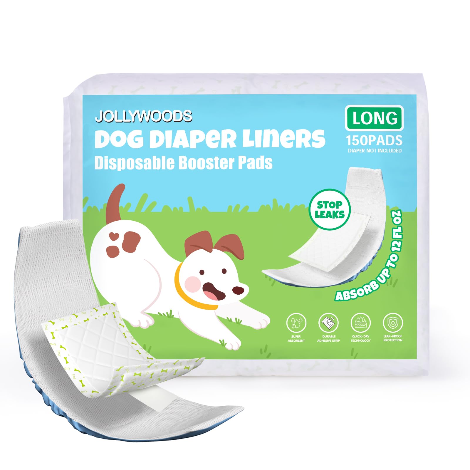 Jollywoods Dog Diaper Liners Booster Pads For Male & Female Dogs, Disposable Doggie Diaper Inserts Fit Dog Belly Bands And Male 