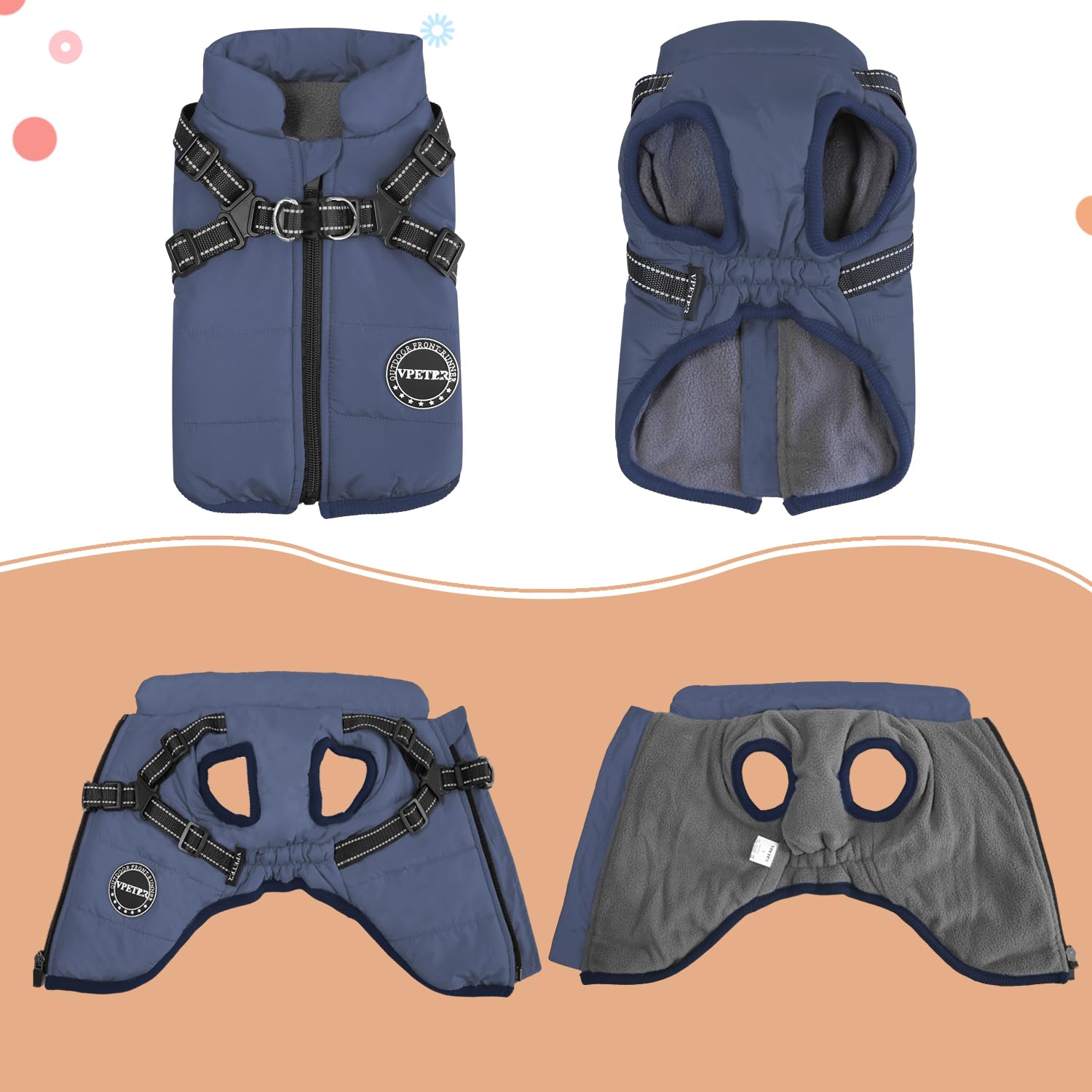 V.Pet.B.R Dog Winter Coat: Warm, Padded Fleece Jacket With Built-In Harness, Waterproof, Windproof & Reflective Cozy Snow Pet Cl