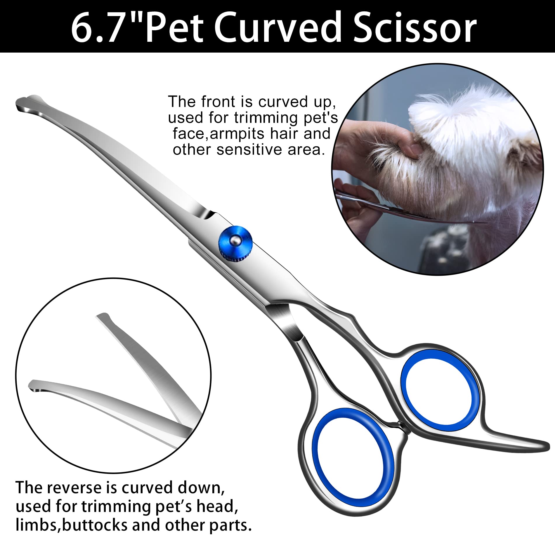Dog Grooming Scissors Kit,Includes Curved Thinning Straight Scissors,Comb,Grooming Nail Clipers,Nail Trimmer,Dog Grooming Scisso