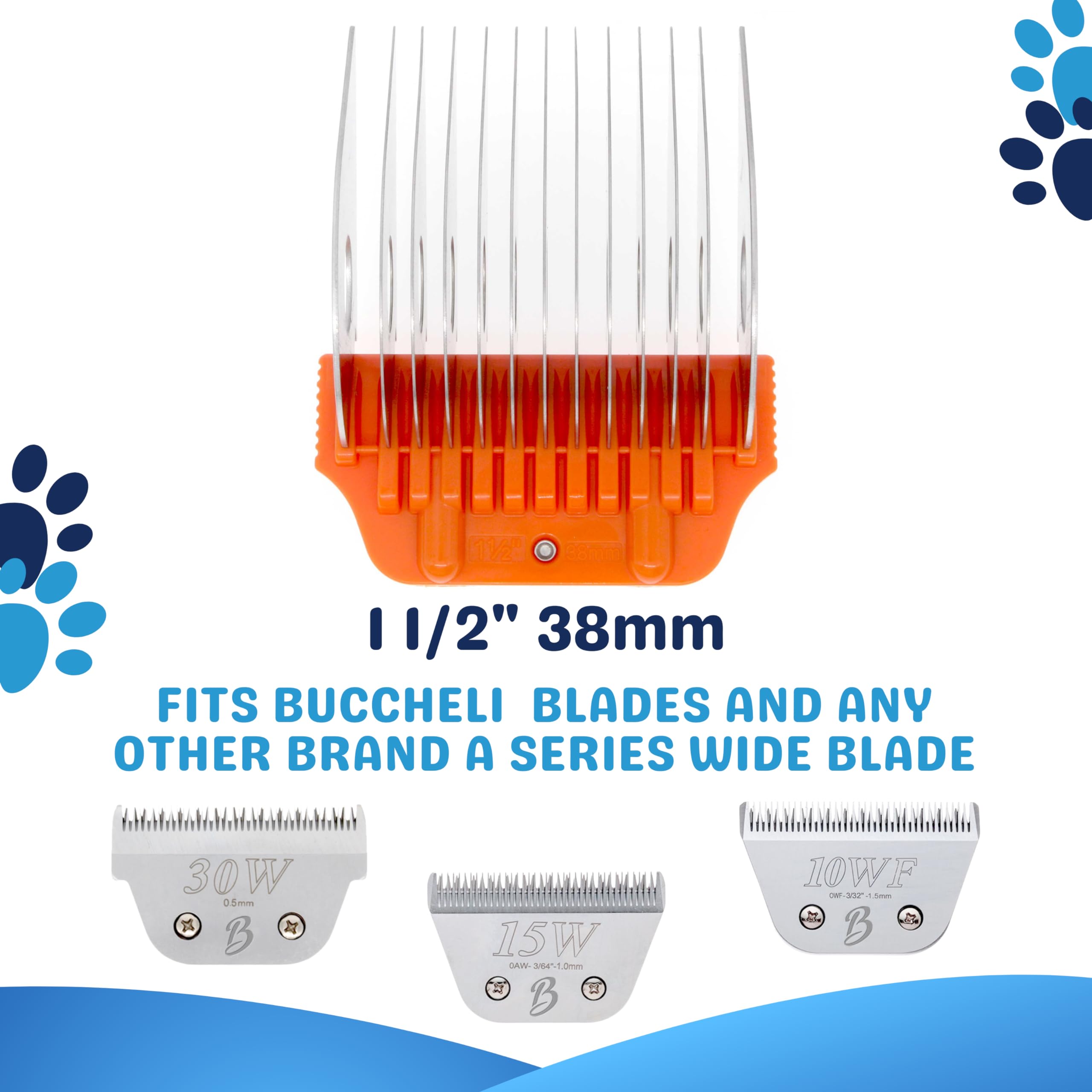 Bucchelli 38Mm 1 1/2'' Cut Wide Clipper Guard Attachment For A-5 Type Blade | Stainless Steel Blade For Professional Groomers An