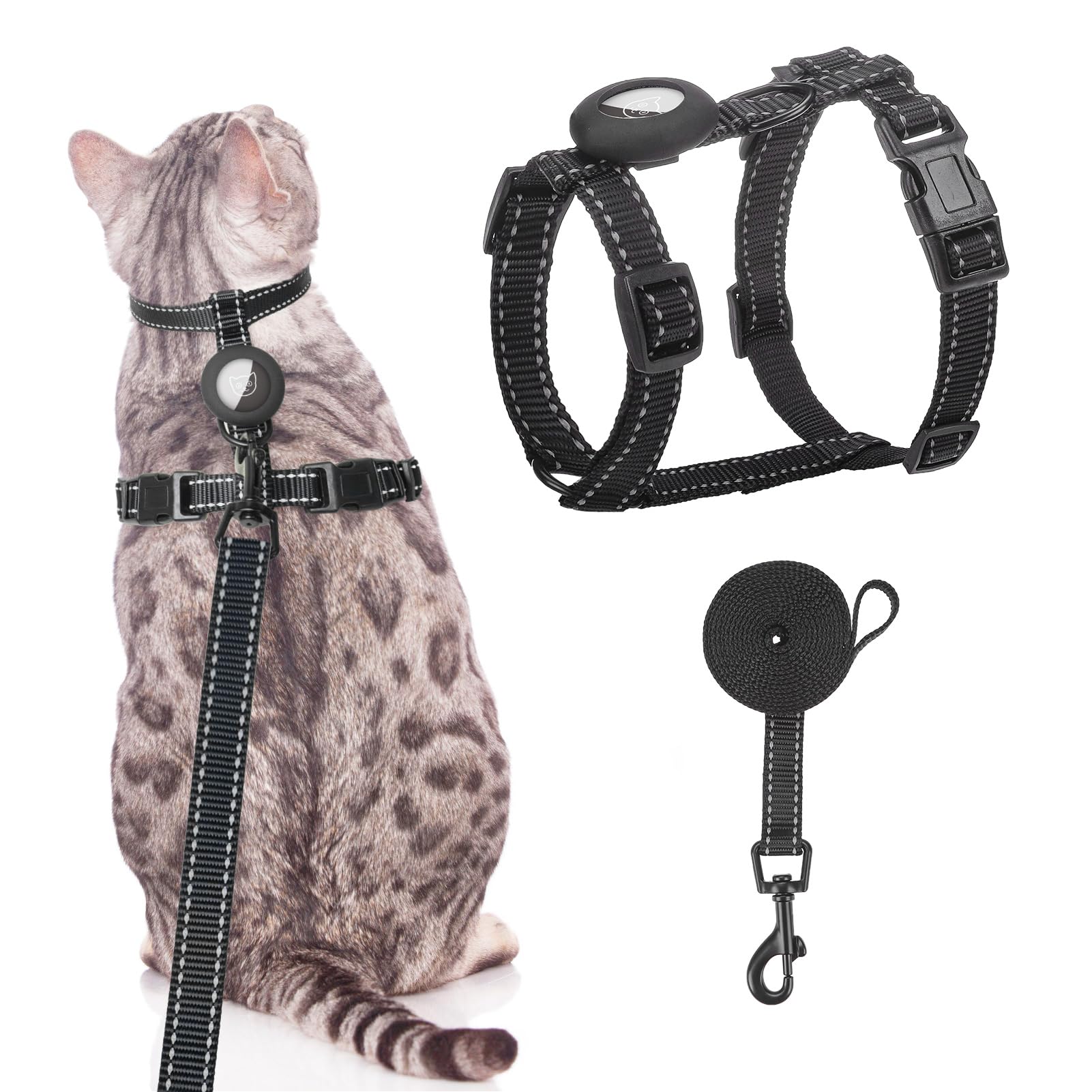 SCENEREAL Cat Harness and Leash Set Escape Proof with Airtag Holder, Reflective Pet Harnesses for Walking, Adjustable Kitty Vest