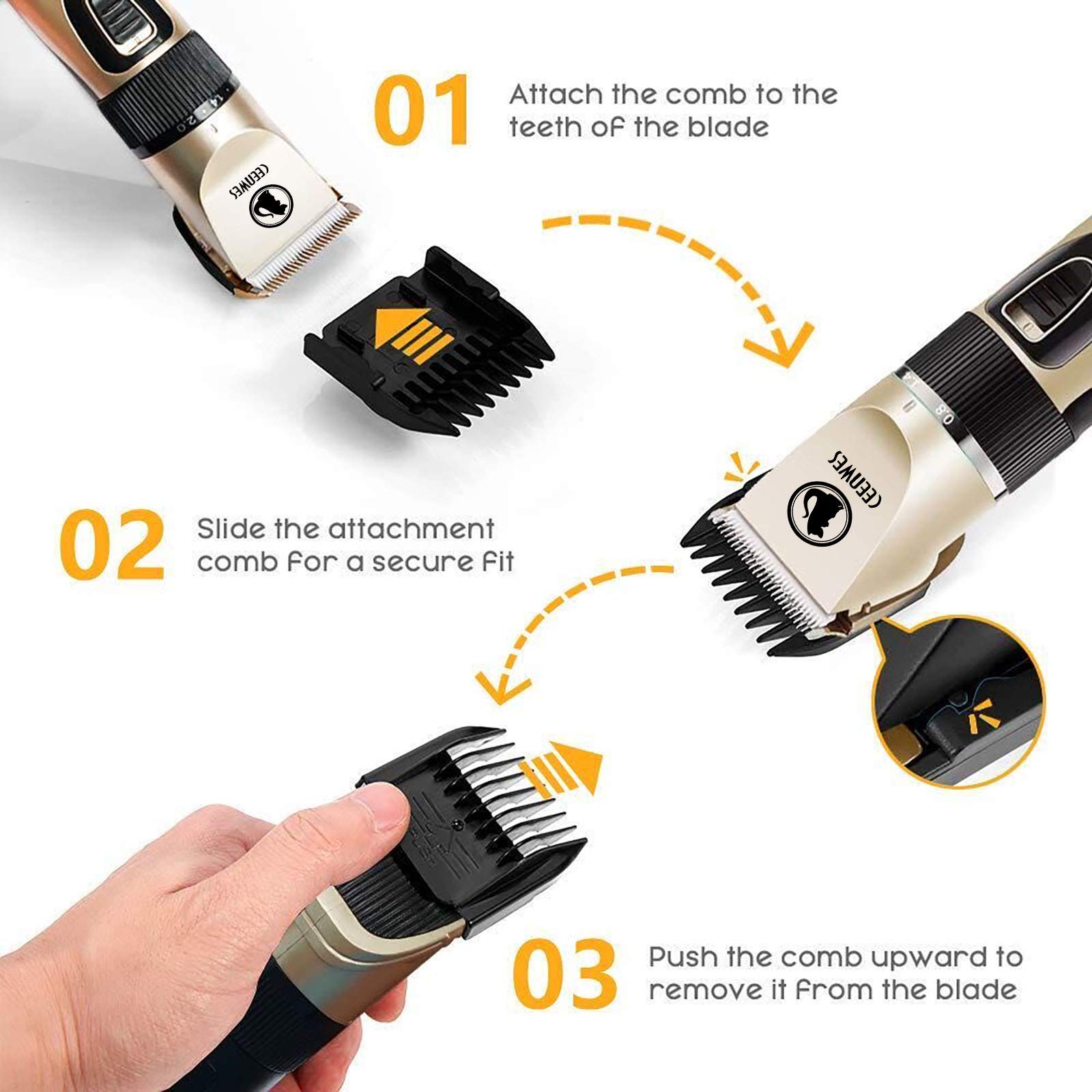 Power Display Dog Clippers Cordless Dog Grooming Kit Professional Horse Clippers Detachable Blade With 4 Comb Guides, Low Noise Pet Clippers Rechargeable Pet Grooming Tools For Dogs Cats Pets