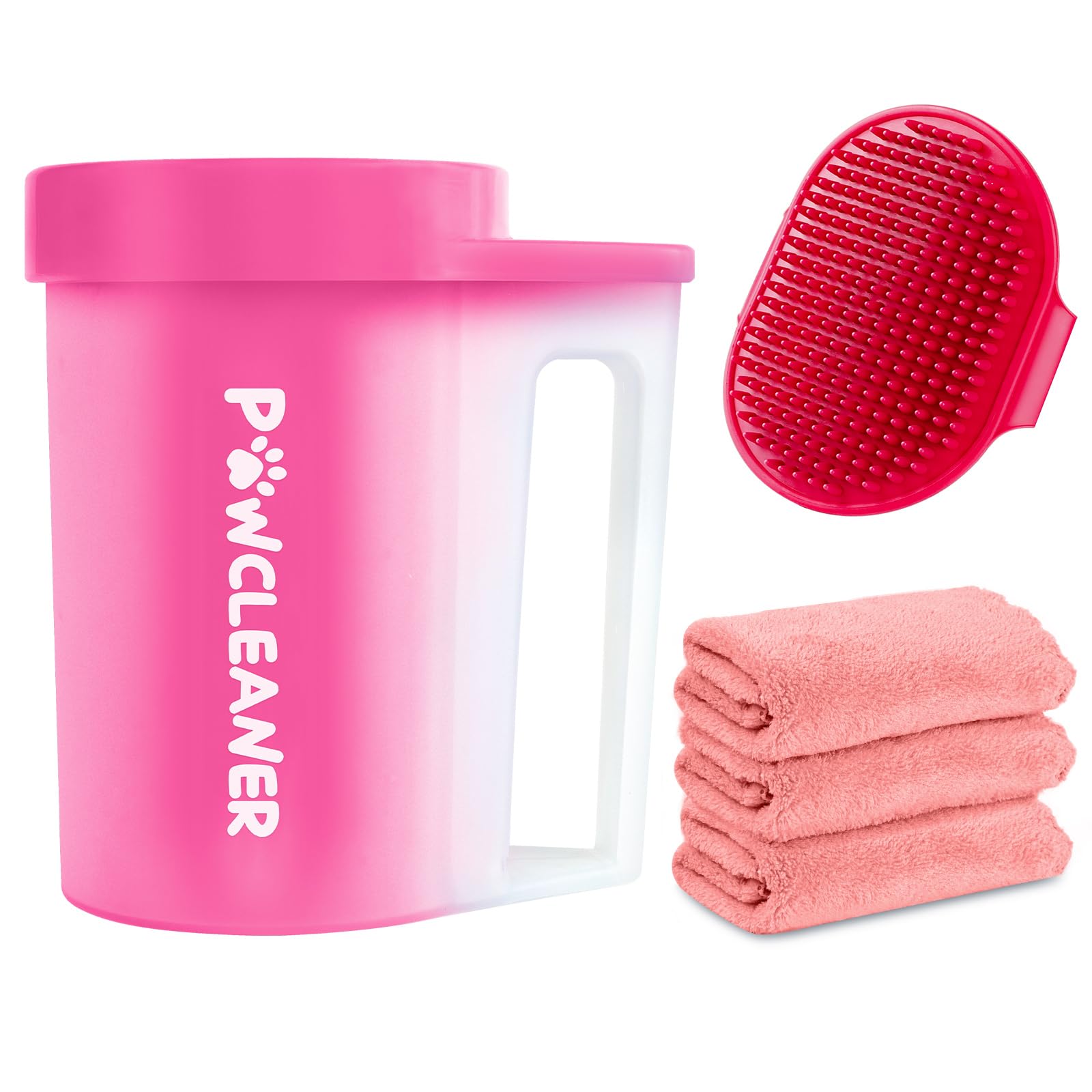 Buddy Muddy Pet Foot Cleaner With Handle, Absorbent Towels & Adjustable Bath Brush For Medium Dogs (Red)