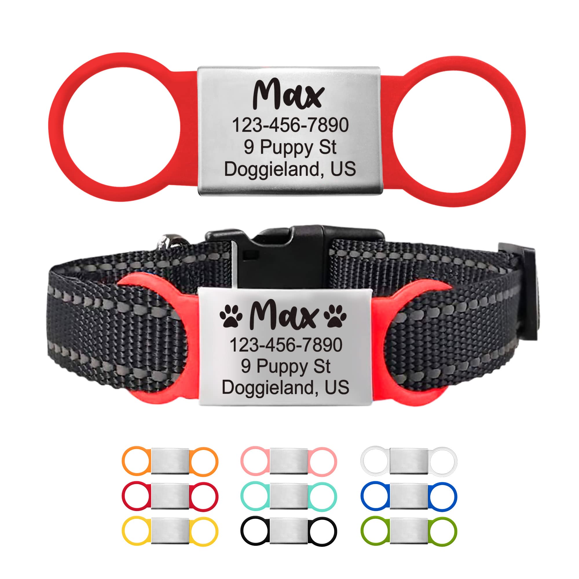 Custom Slide On Pet Tag Id, Fancy Silent Dogs & Cats Personalized No Jingle Engraved Identification Name & Phone Charm For Collar & Harnesses, No Noise For Puppies, Kitties, Horses & Animals