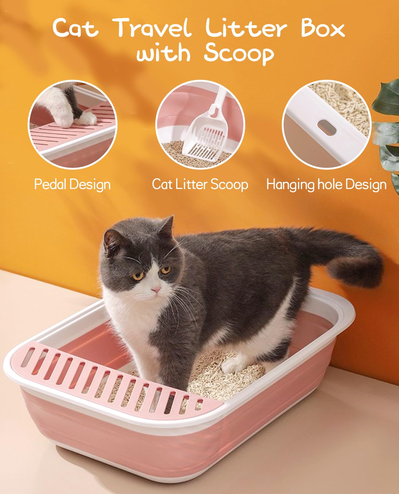 Bnosdm Senior Cat Litter Box Low Entry Kittens Travel Litter Box With Scoop Open Collapsible Shallow Cats Potty Pan Foldable Pet