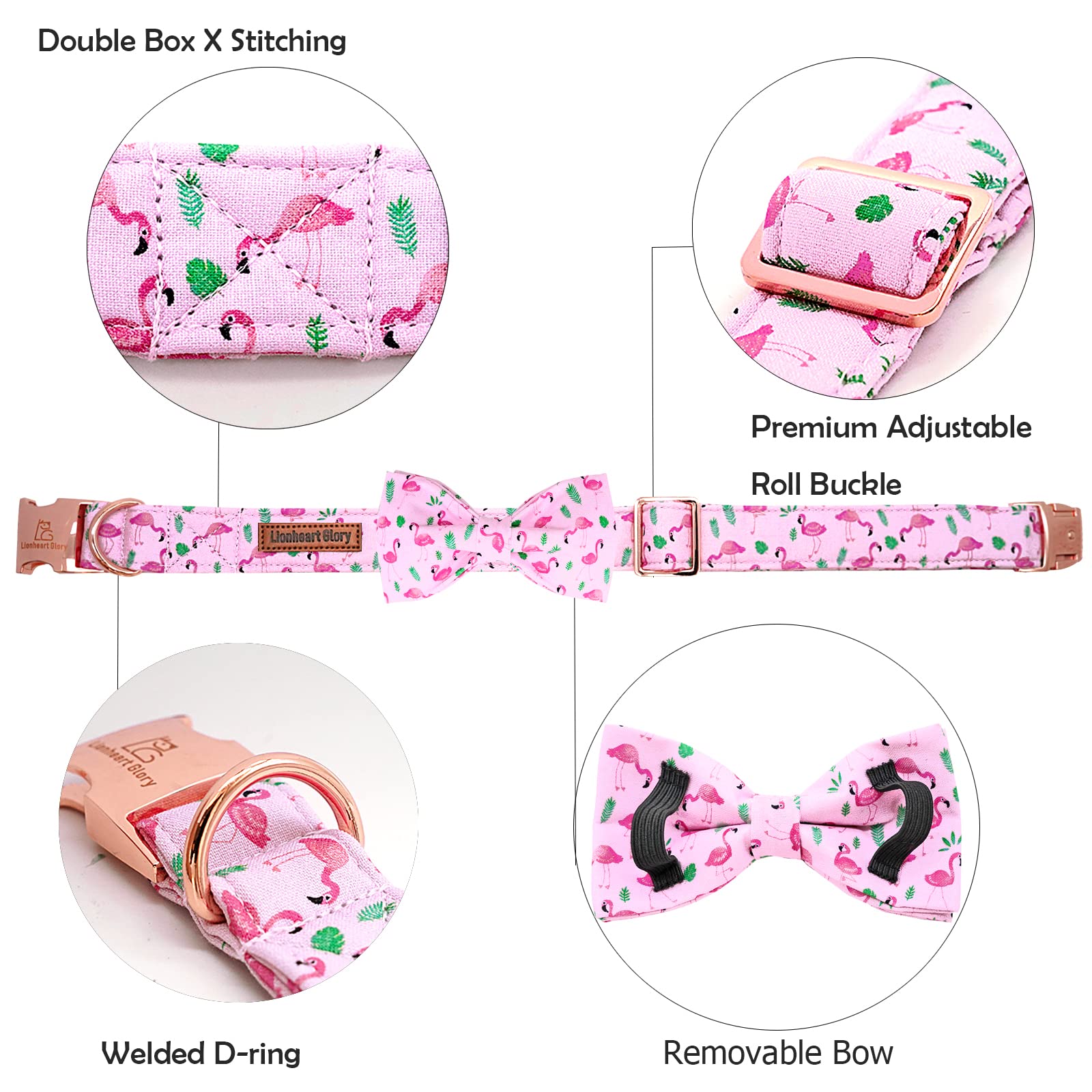 Lionheart Dog Bow Collar - Valentine's Day Collar for Large Dogs, Pink with Bowtie