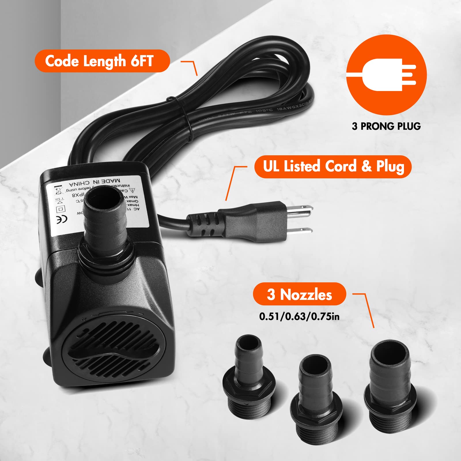 Simple Deluxe 400 GPH 30W Submersible Water Pump Power Head with Adjustable Intake for Fish Tank, Hydroponics, Fountains, Ponds,