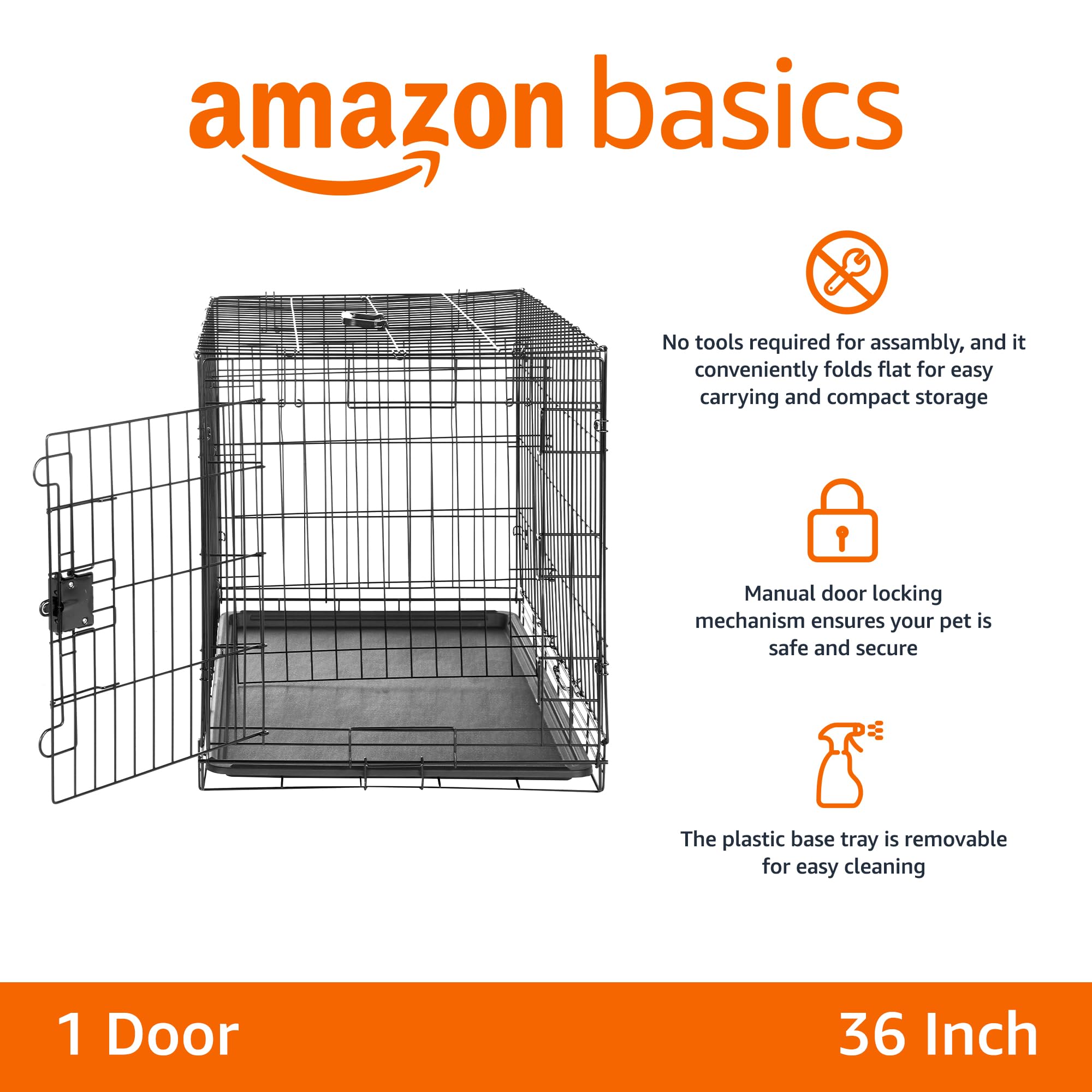 Amazon Basics Durable, Foldable, Collapsible, Portable Metal Wire Dog Crate With Tray, Single Door With Divider Panel, Easy To A