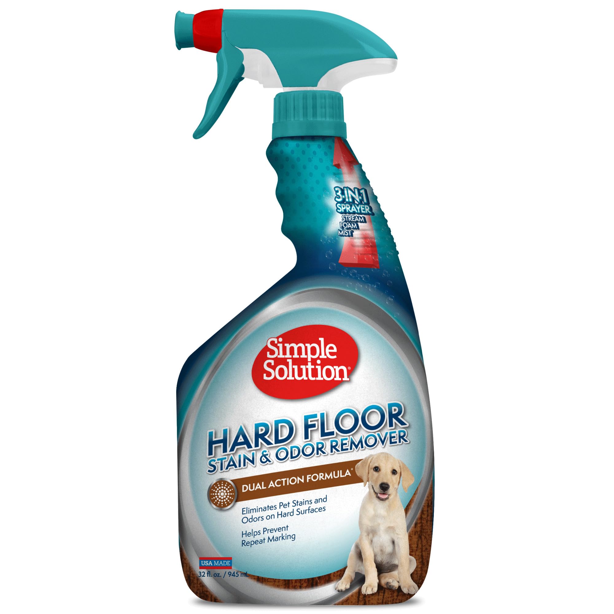 Simple Solution Hard Floor Extreme Pet Stain And Odor Eliminator Spray, Dog And Cat Enzyme Cleaner, Pro-Bacteria Cleaning Power, Strong Urine, Pee And Poop Smell Remover For Hardwood Floors, 32 Oz