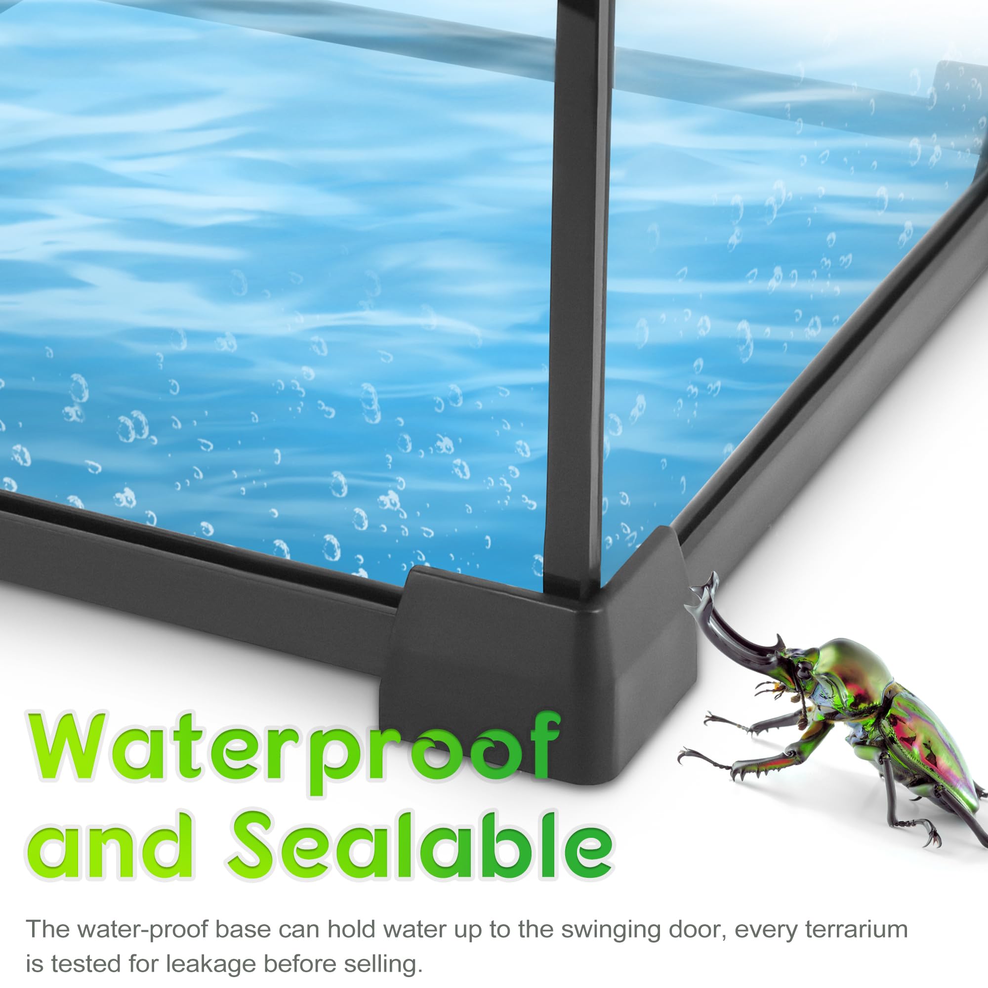 Neptonion Mini Reptile Glass Terrarium 12''X8''X8'' Durable Reptile Habitat Tank With Heat Resistant Aluminum Alloy Frame, Doubl