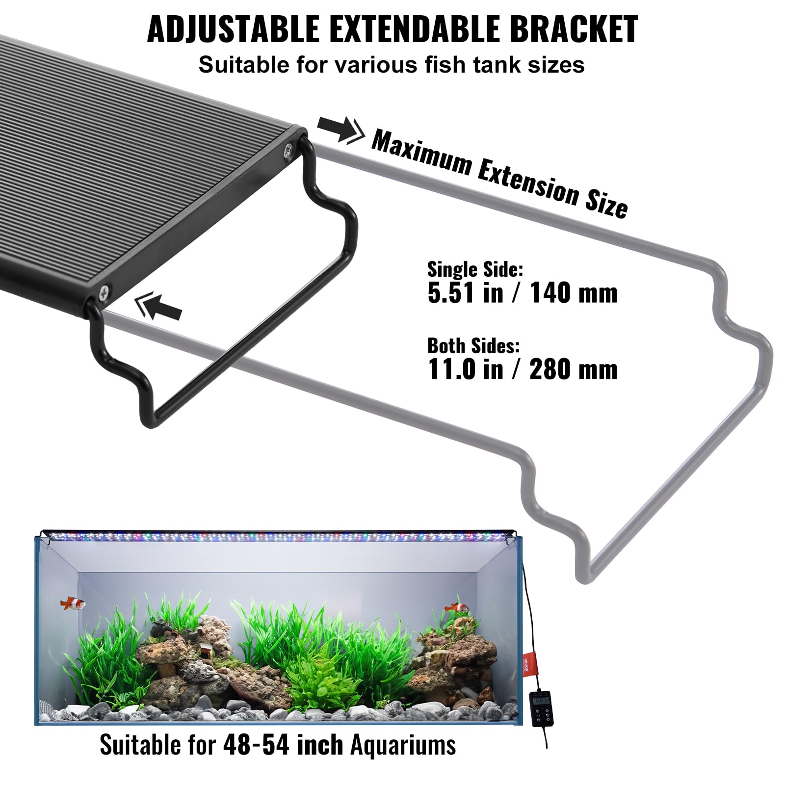 VEVOR Aquarium Light with LCD Monitor, 42W Full Spectrum Fish Tank Light with 24/7 Natural Mode, Adjustable Brightness & Timer -