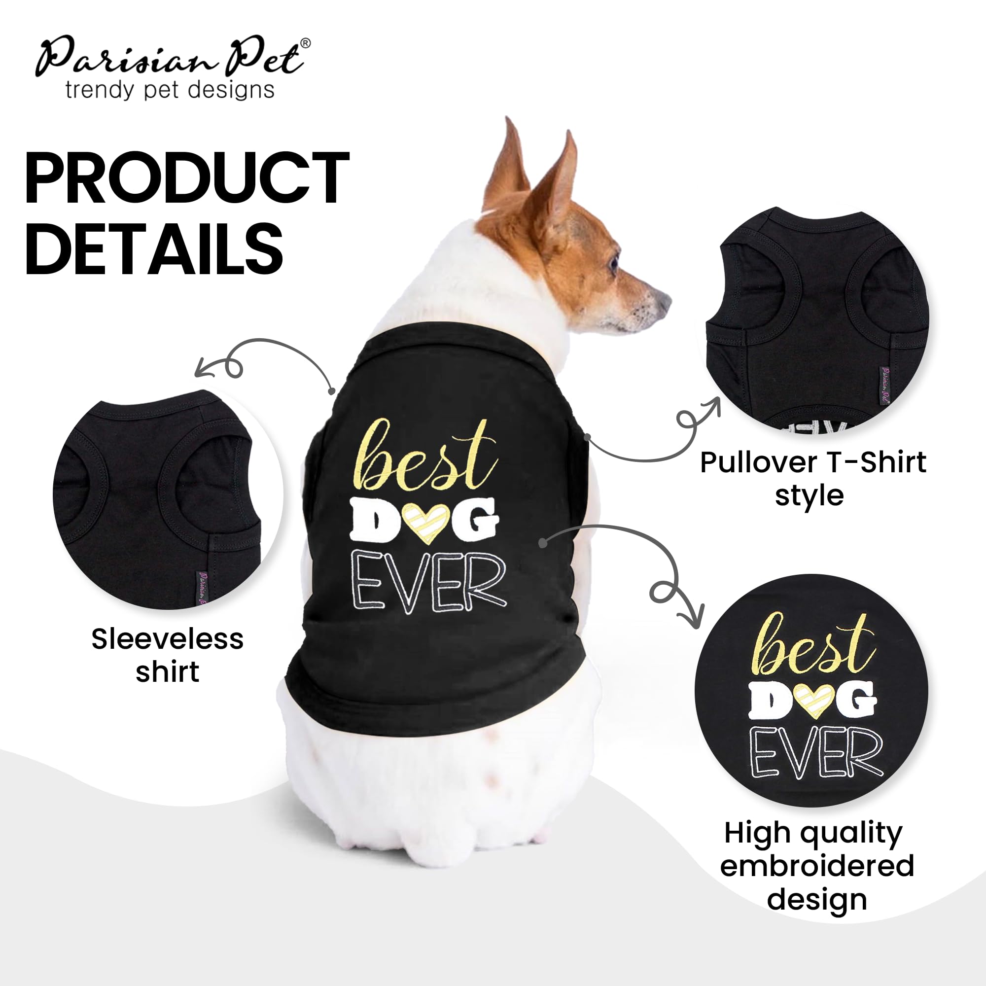 Parisian Pet Dog Summer Clothes | 'Best Dog Ever' Funny Dog Tshirt With Embroidery Pattern, Size 2Xl