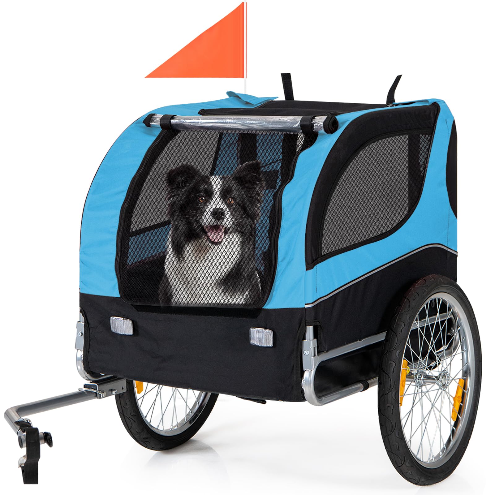 Dog Bicycle Trailer - Happaws Pet Bike Trailer, Dog Carrier For Bike, Cargo Cycle Trailers Wagon Cart W/ 3 Doors, Shock-Absorbent Wheels, Safety Flag, Easy To Connect&Disconnect, Collapsible To Store