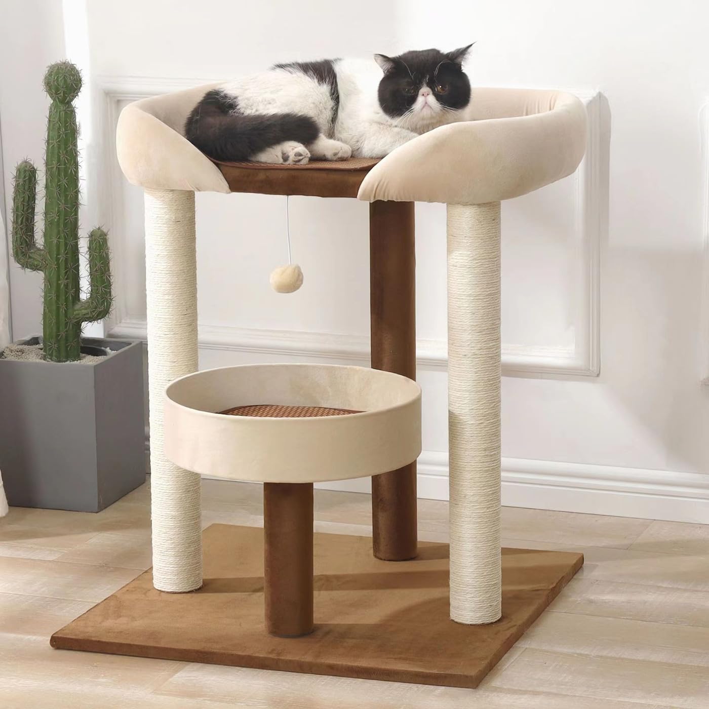 SHENGOCASE Modern Cat Tree Tower - Extra Large Perch Bed for Maine Coon, 28 Inches, Cotton Material