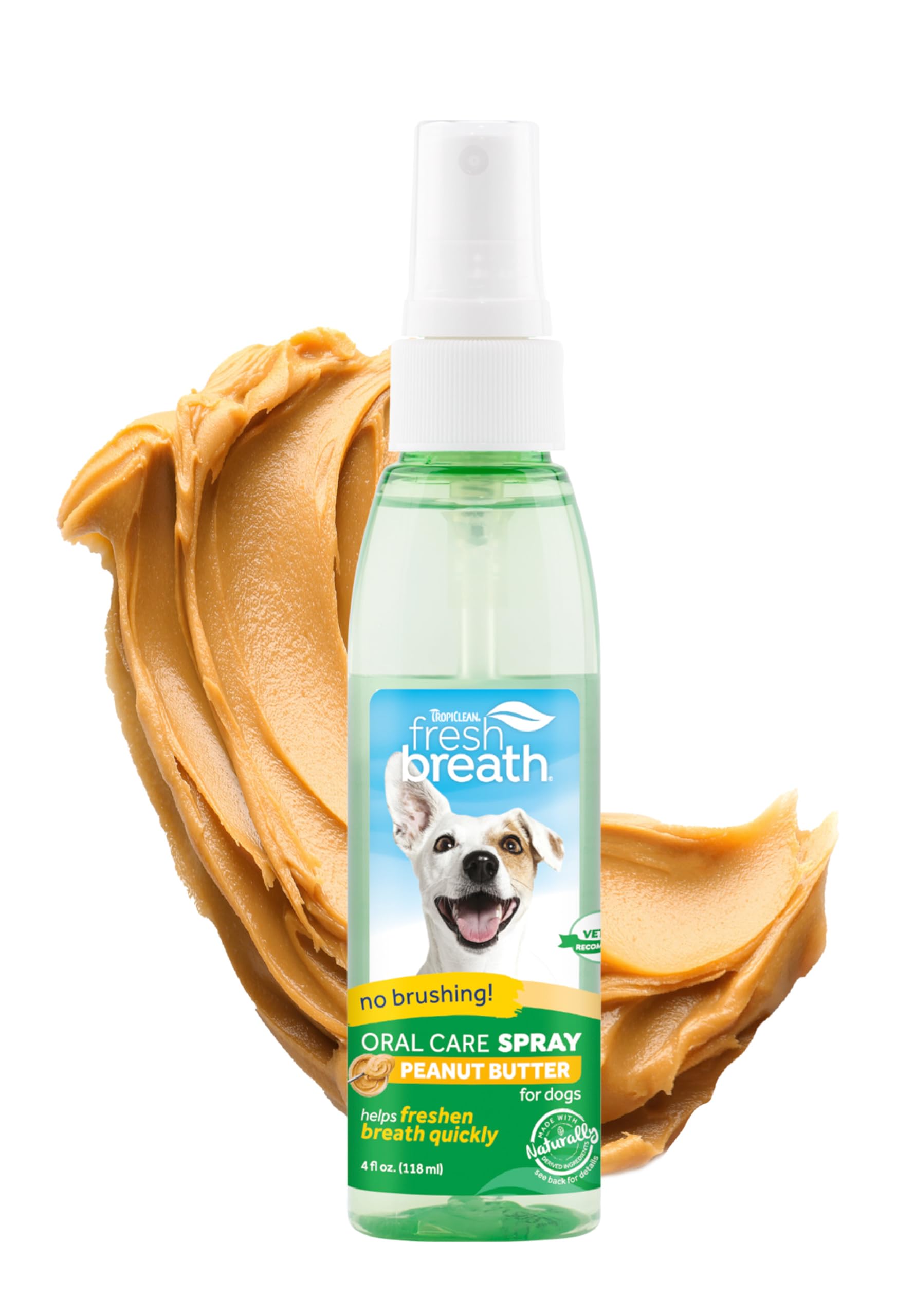 TropiClean Fresh Breath Spray for Dogs & Cats | Peanut Butter Flavored | Travel-Ready Pet Breath Freshener Spray | Made in the U