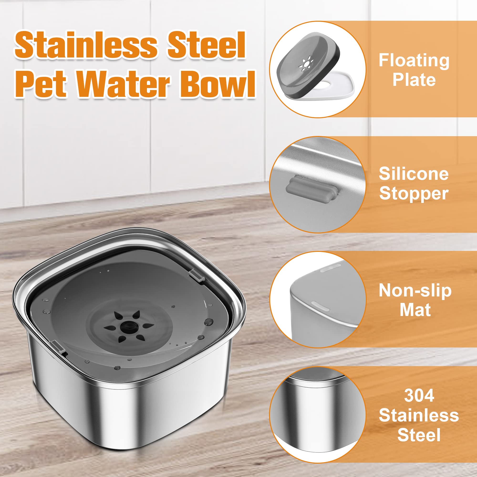 Decflow 3L Dog Water Bowl Stainless Steel Slow Drinking Dog Bowl With Lid, No Spill Water Bowl For Large Dogs Splash Proof Vehicle Carried Travel Pet Water Bowl Dispenser For Messy Drinkers