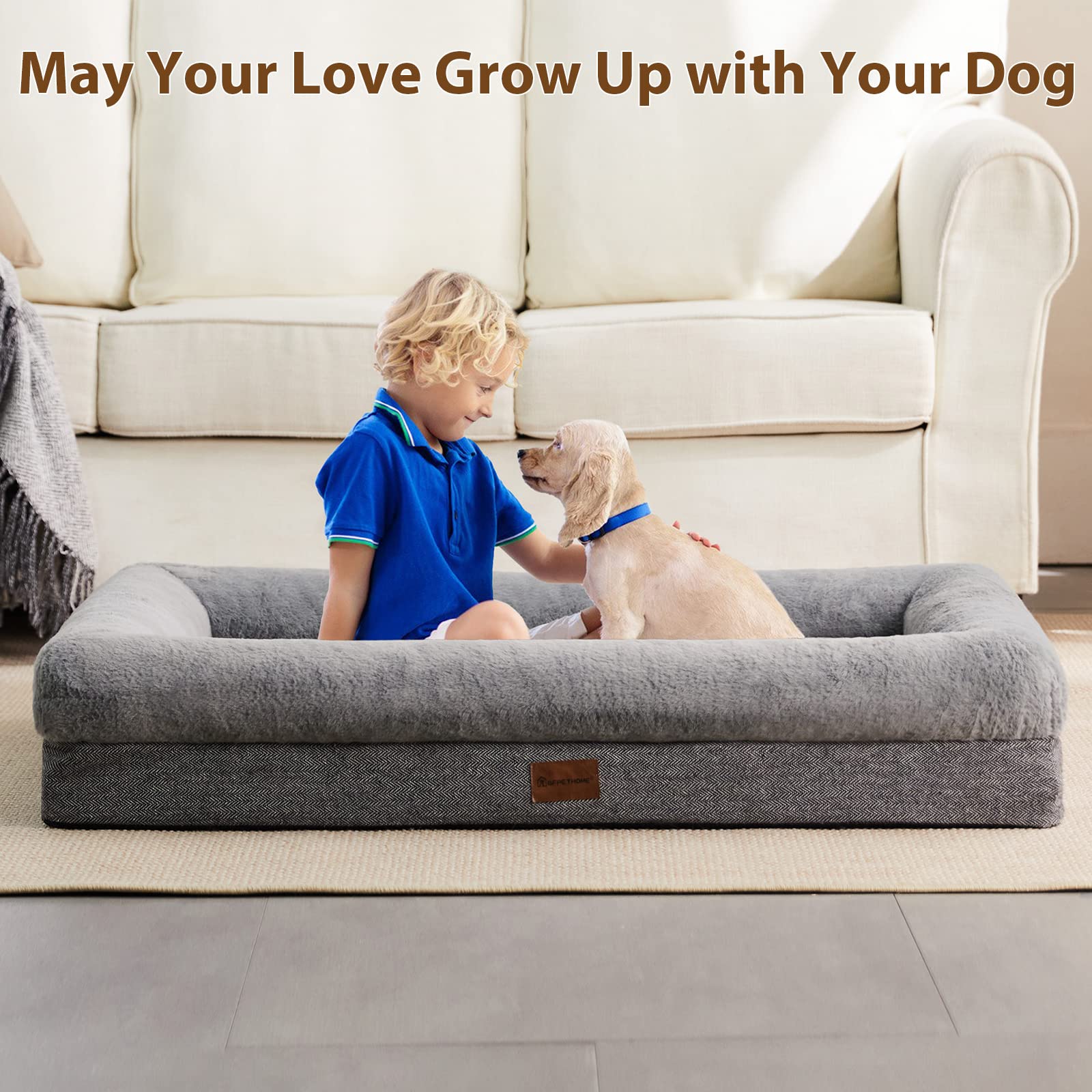 Bfpethome Orthopedic Dog Beds For Extra Large Dogs, Washable Large Pet With Bolster, Orthopedic Large Dog Mats With Removable Co