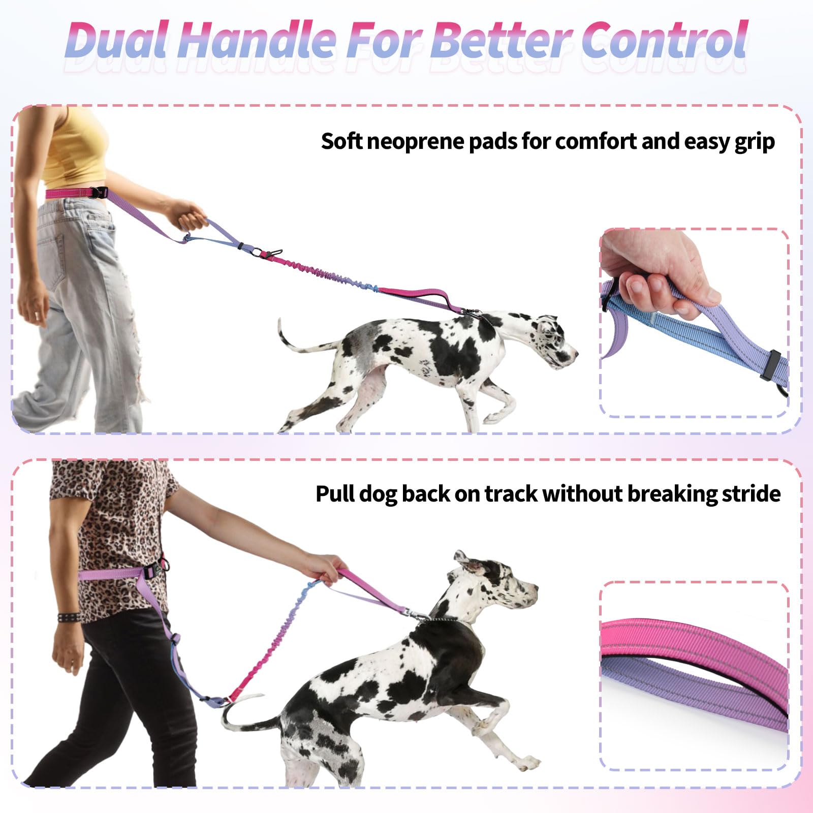 Mlohasing Heavy Duty Hands Free Dog Leash (Pink-Purple)