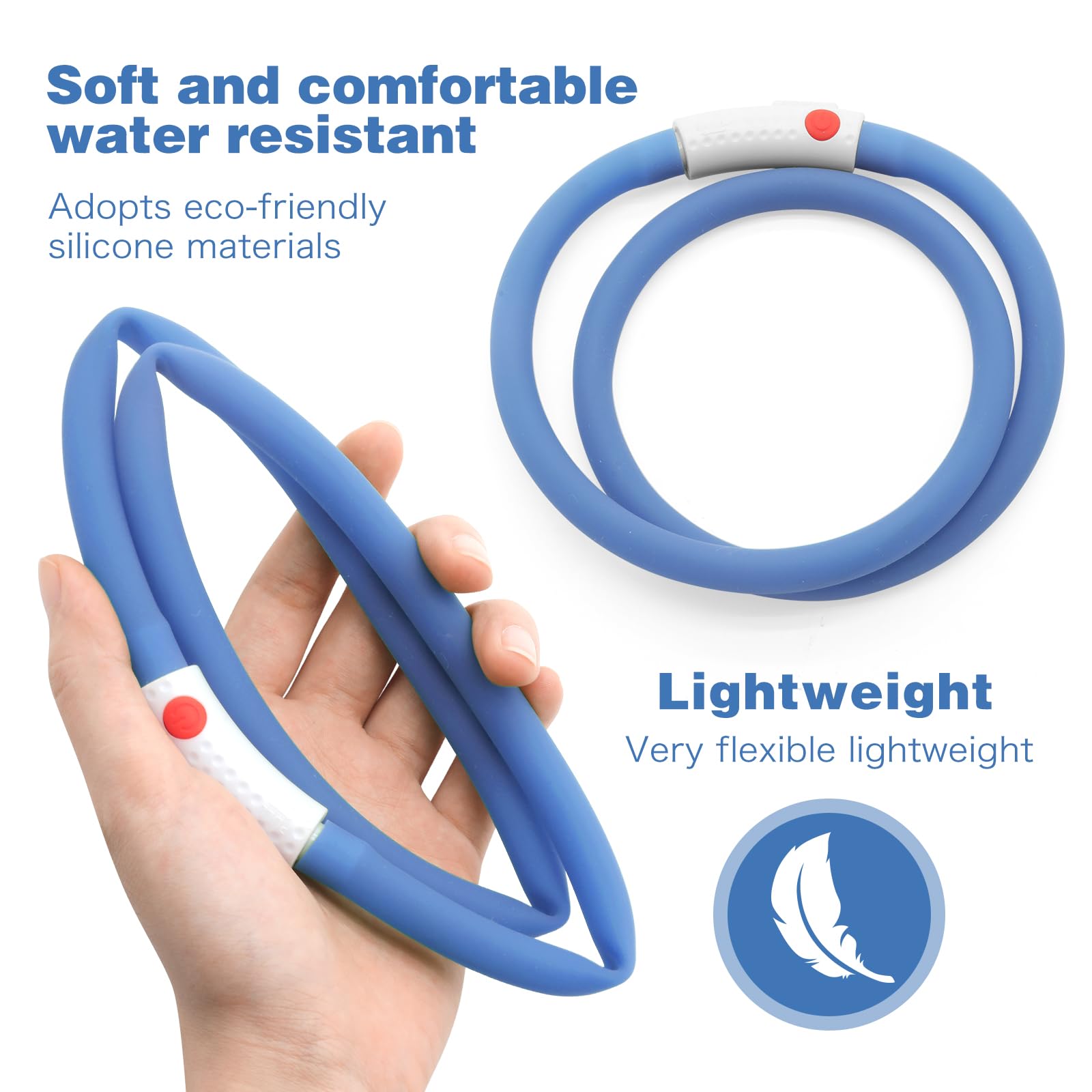 Higo Led Dog Collar Light, Usb Rechargeable Light Up Collars, Silicone Diy Cuttable Glowing Safety Collar For Your Small Medium Large Dogs (Blue)