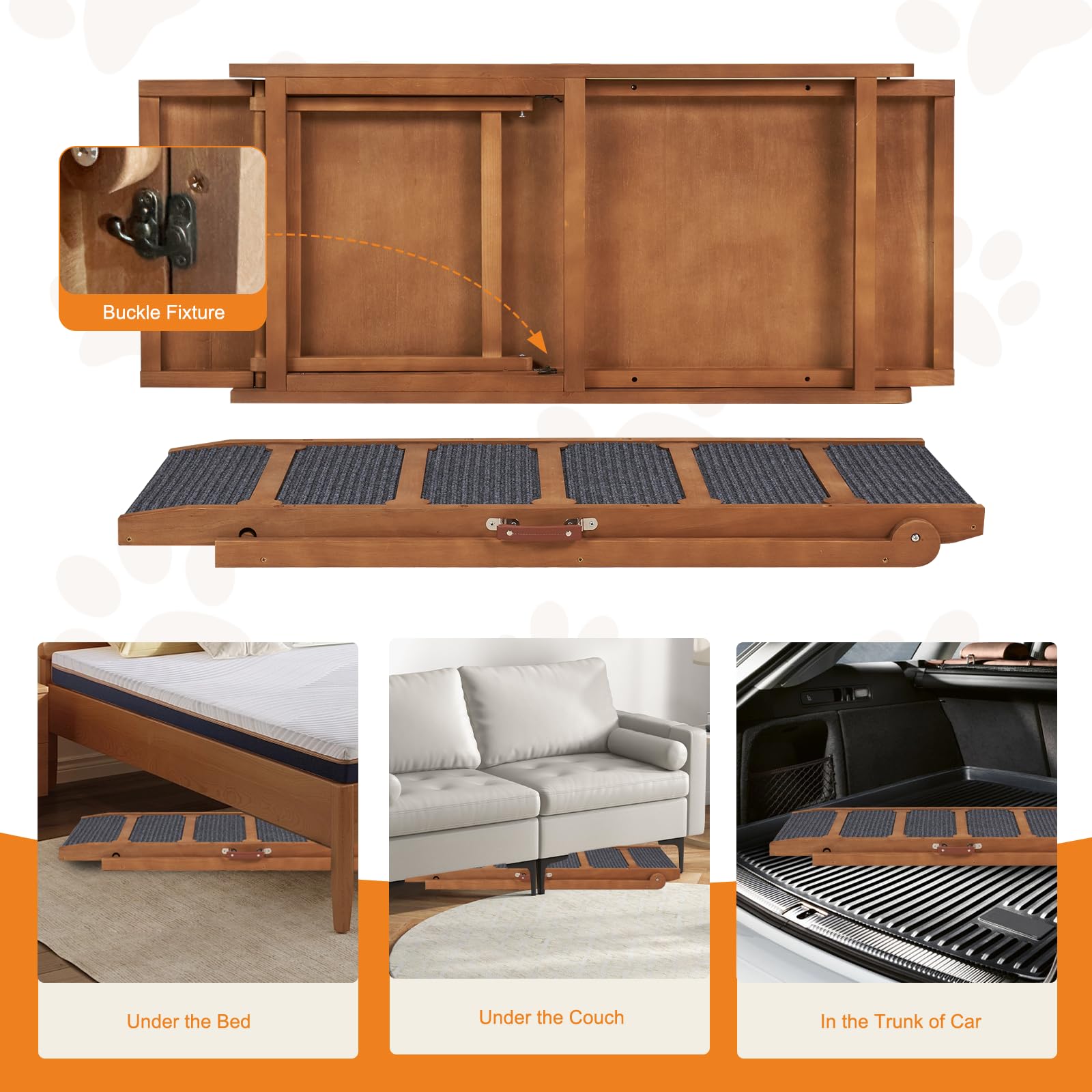 Wooden Dog Ramp For High Bed, 47.2'' Long Non-Slip Dog Ramp For Couch, 6 Adjustable Heights From 15.7'' To 28'' With Side Rails