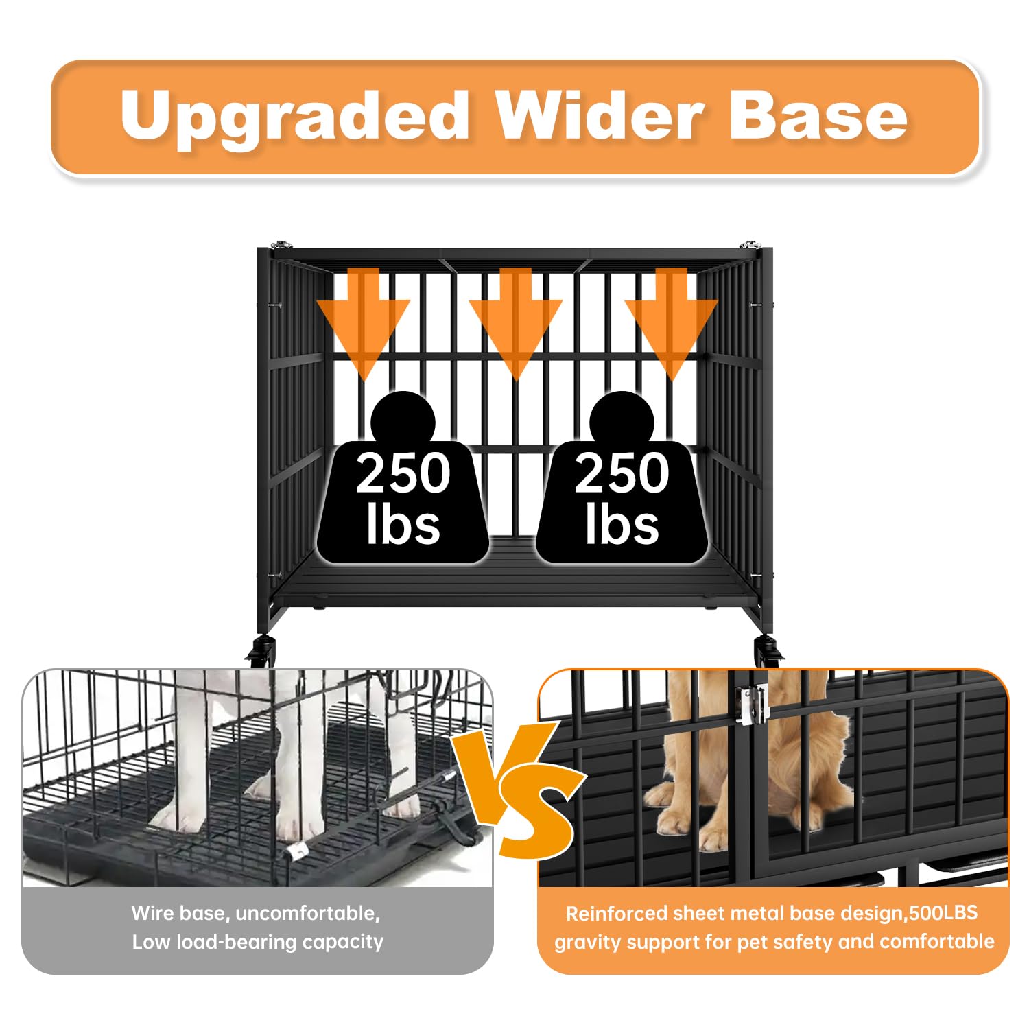 Hmhtct 38 Inch Heavy Duty Dog Crate With Wheels,Indestructible Escape-Proof Dog Kennel With Locking Latch And Double Door,Extra