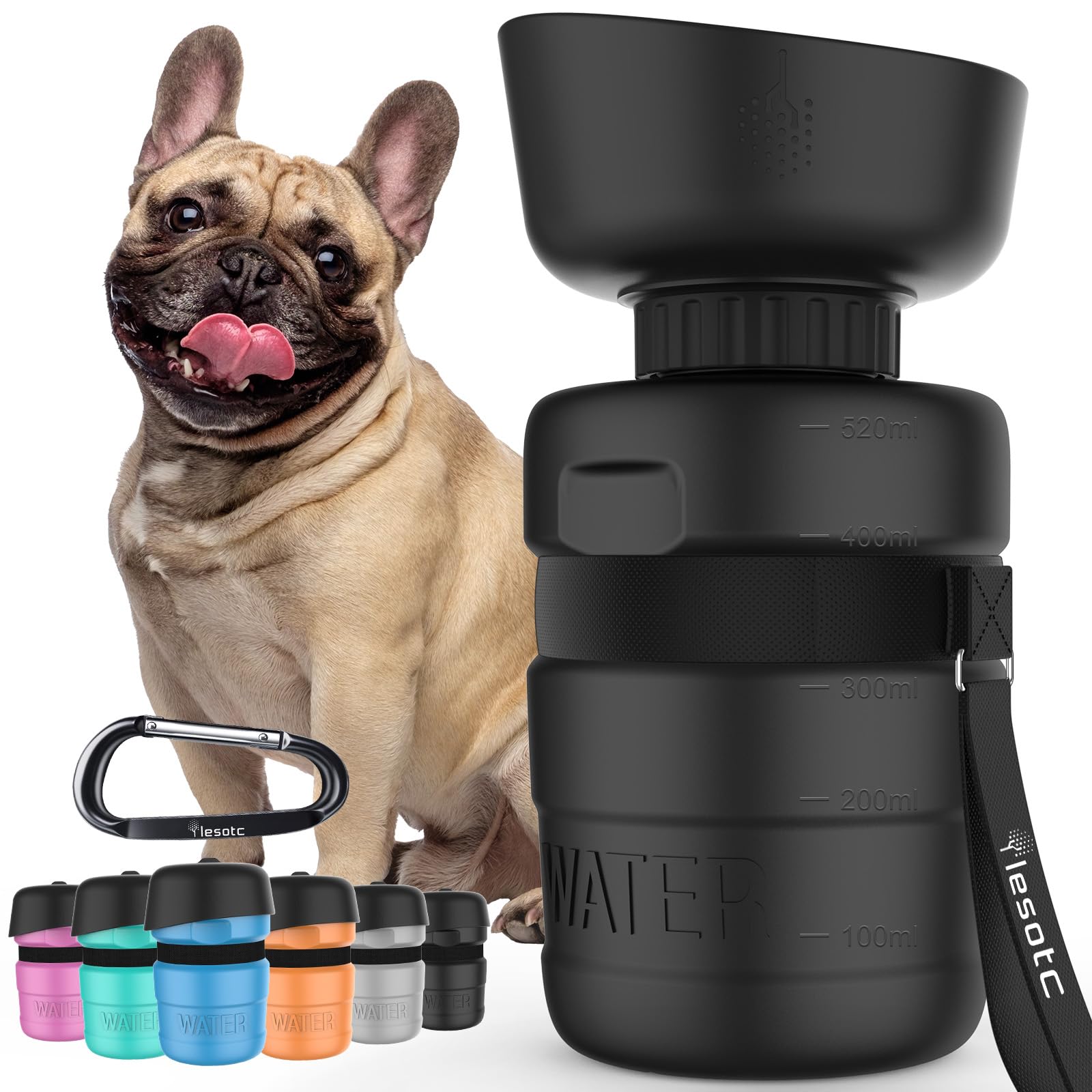 Lesotc Dog Water Bottle, Portable Water Dispenser With Travel Water Bowl, Leak Proof Pet Travel Squeeze Bottle, Puppy Essentials