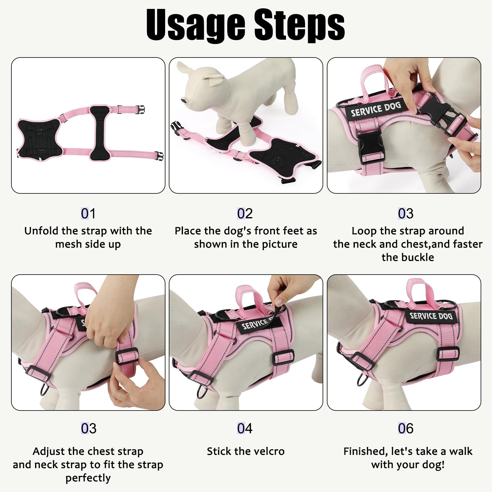 Demigreat Reflective Dog Vest Harness With 5 Pcs Patches, Adjustable Soft Oxford Pet Harness, Inner Layer Mesh, Prevent Pulling
