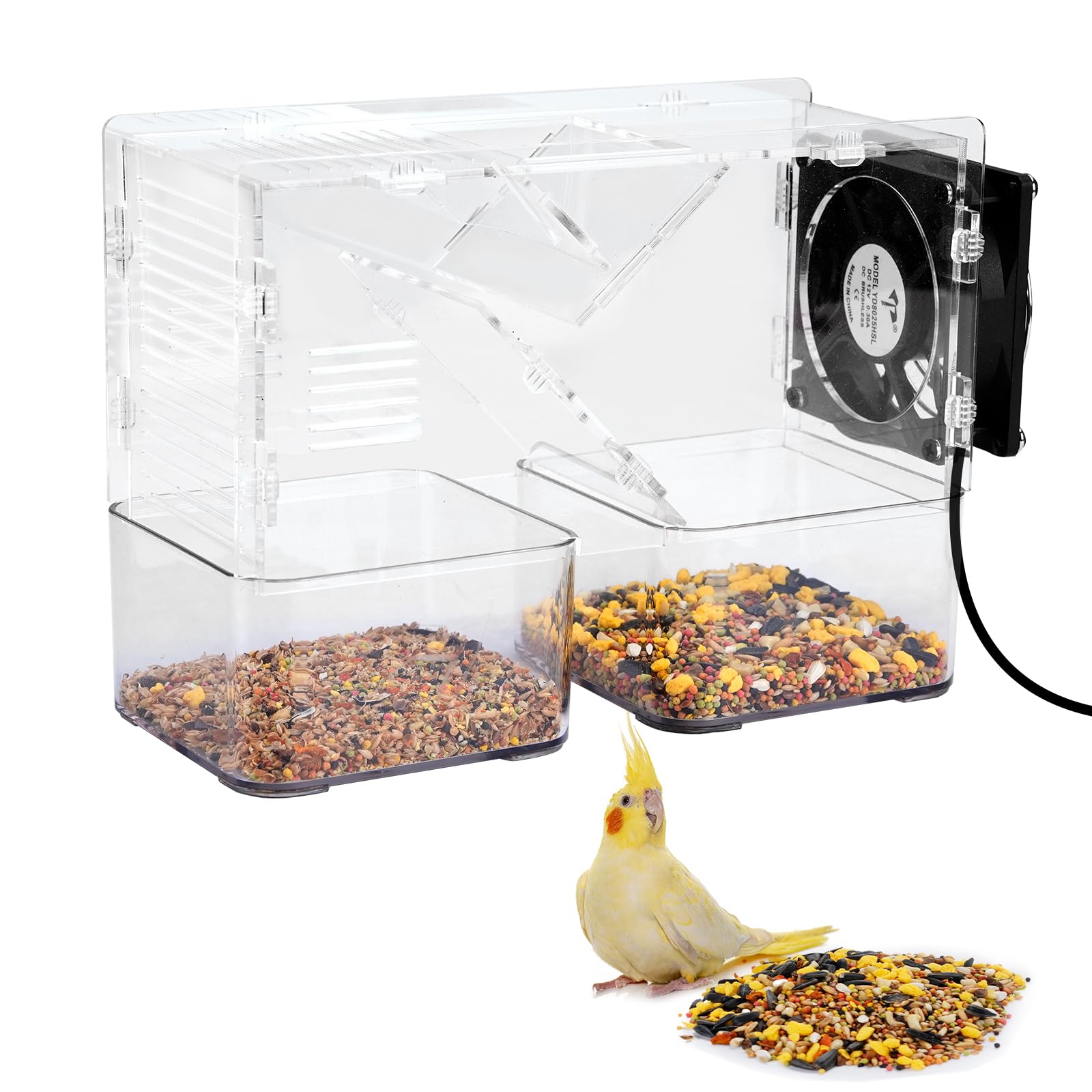 Kaslinova Bird Seed Husk Separator - Transparent Acrylic Seed Cleaner with Adjustable Speed Fan | Fast & Washable Shell Remover 