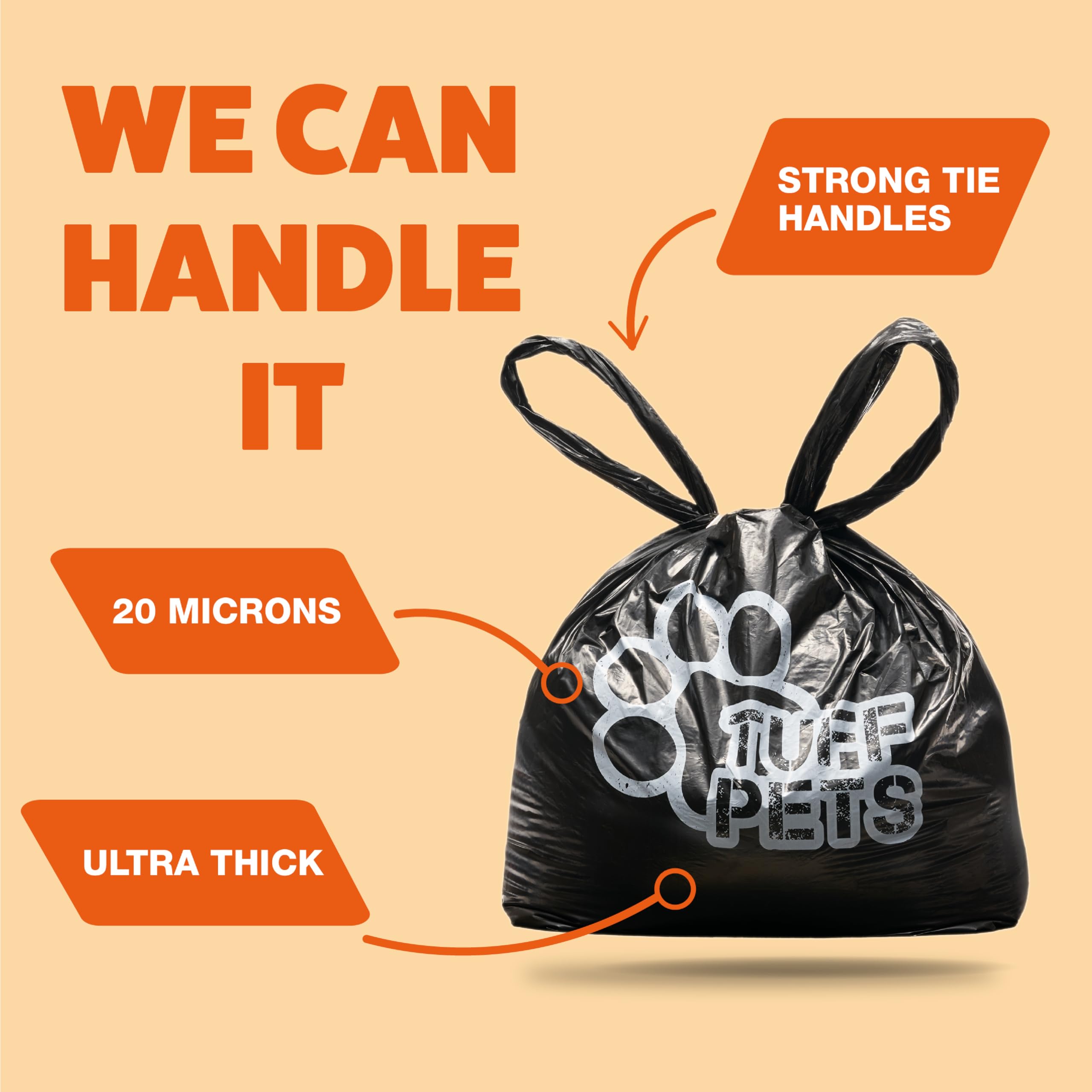 Tuff Pets Heavy Duty Dog Poop Bag With Handles - 16 Rolls Of Pet Waste Bags - Fits In Any Dogs Poo Bag Dispenser Or Holder - Thi