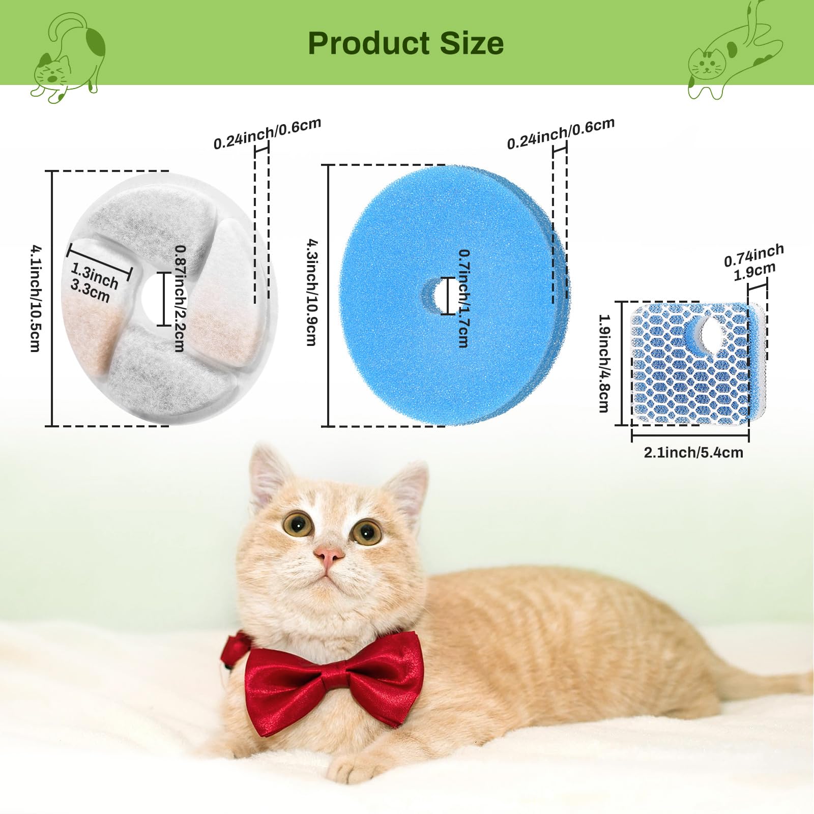 10-Pack Cat Fountain Filter Replacement For Square 73Oz/2.2L Automatic Pet Fountain, Triple Filtration System Activated Carbon F